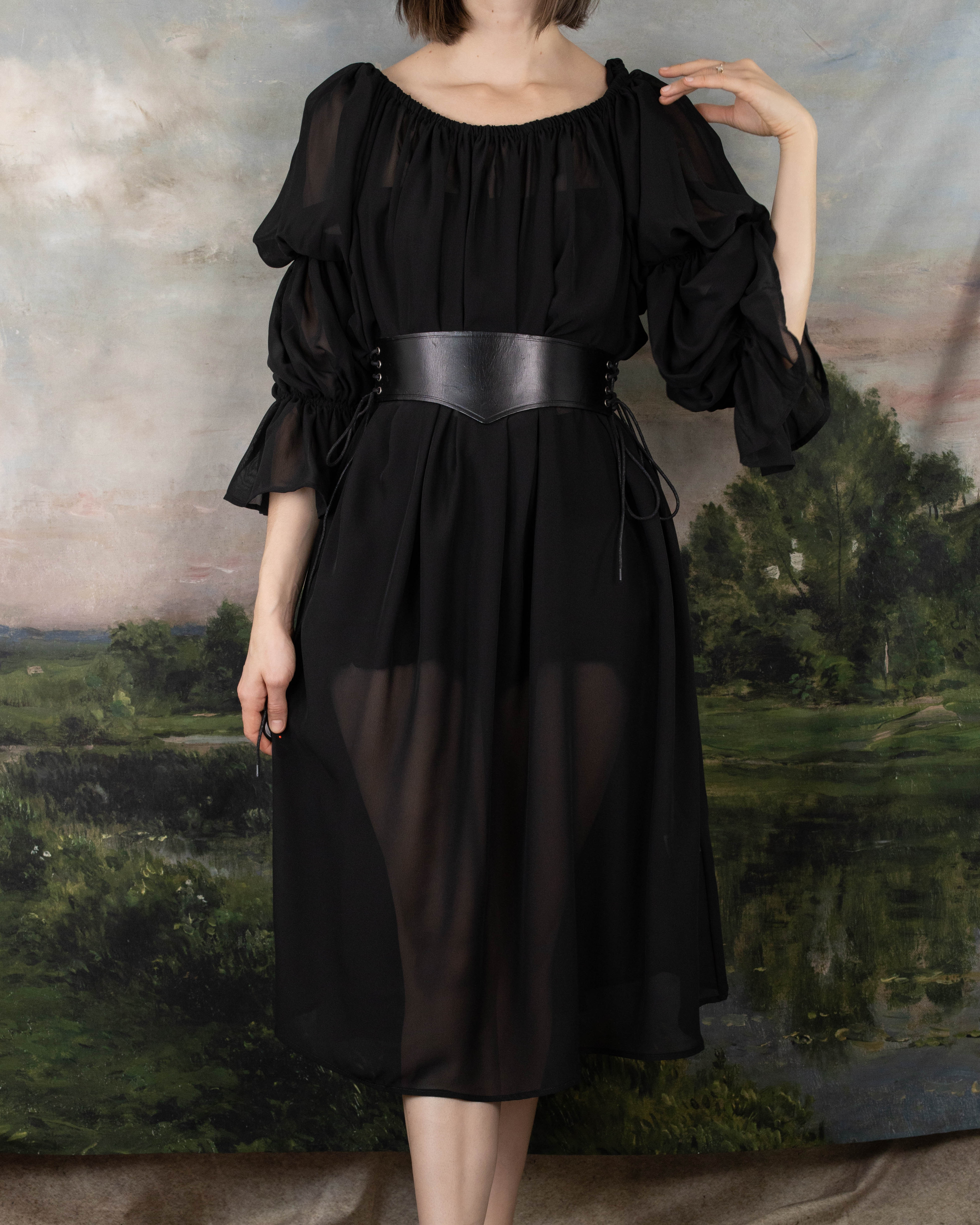 Black Chiffon Long Sleeve Chemise - Image 4