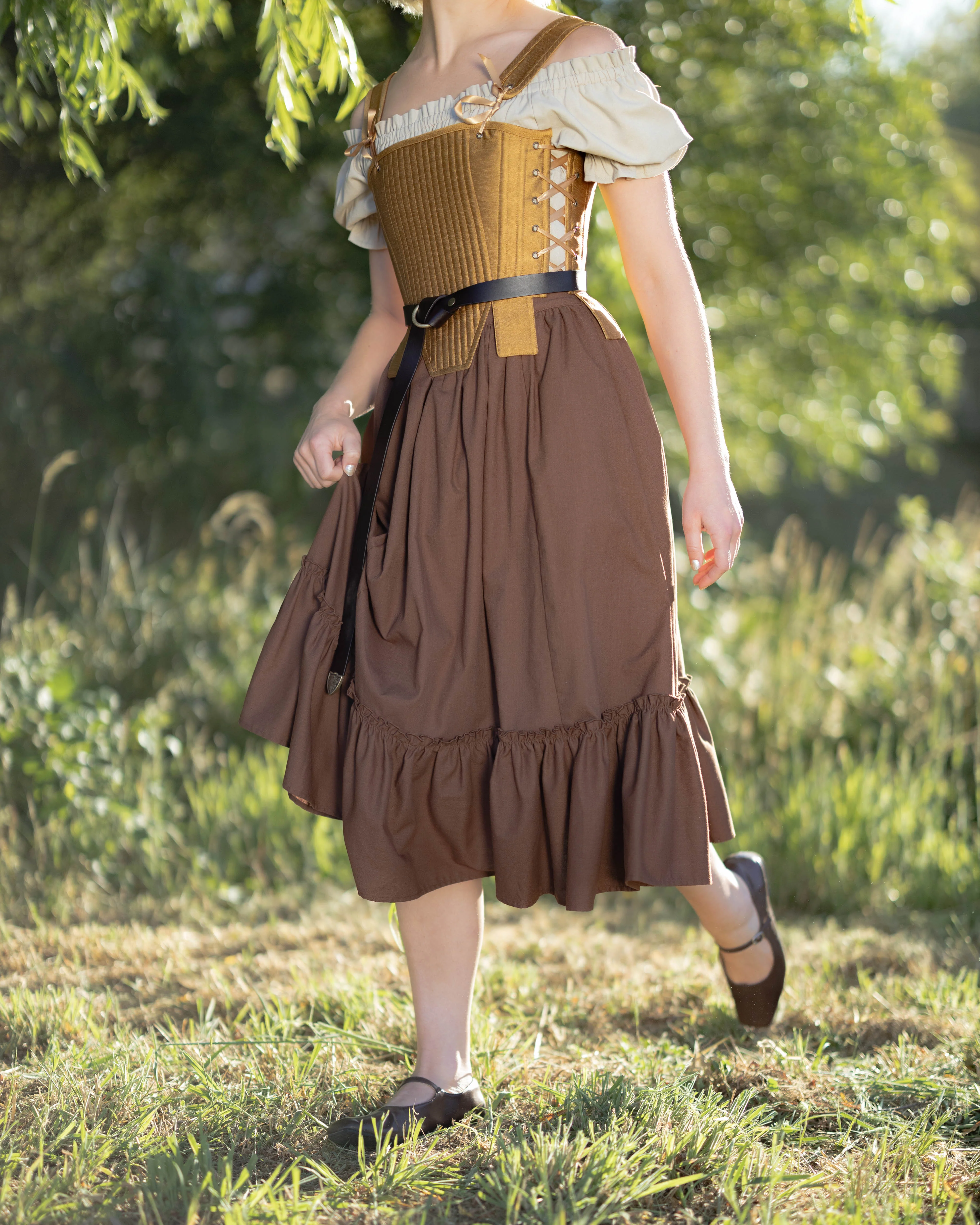 Brown Linen Ruffle Skirt - Image 4