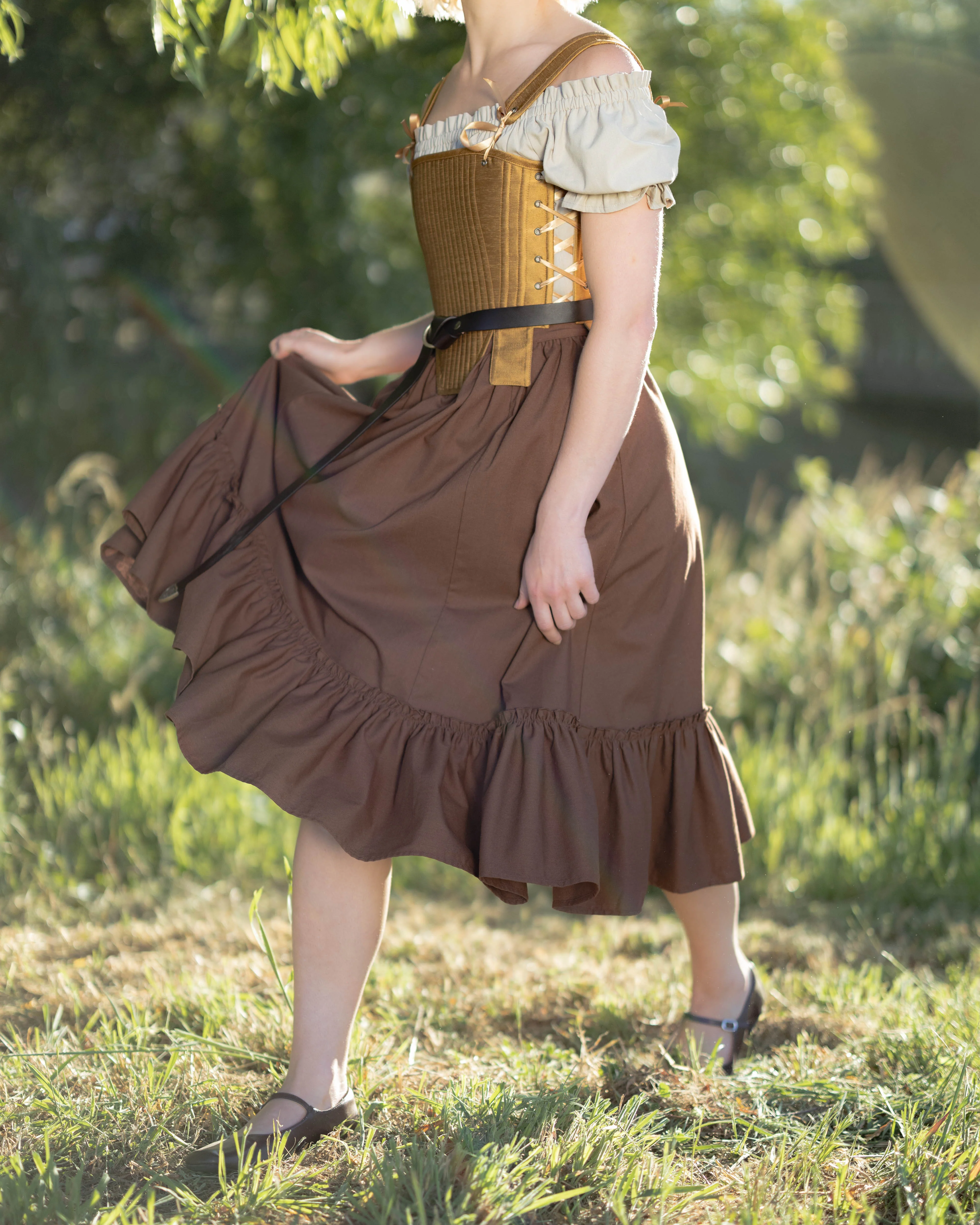 Brown Linen Ruffle Skirt - Image 6