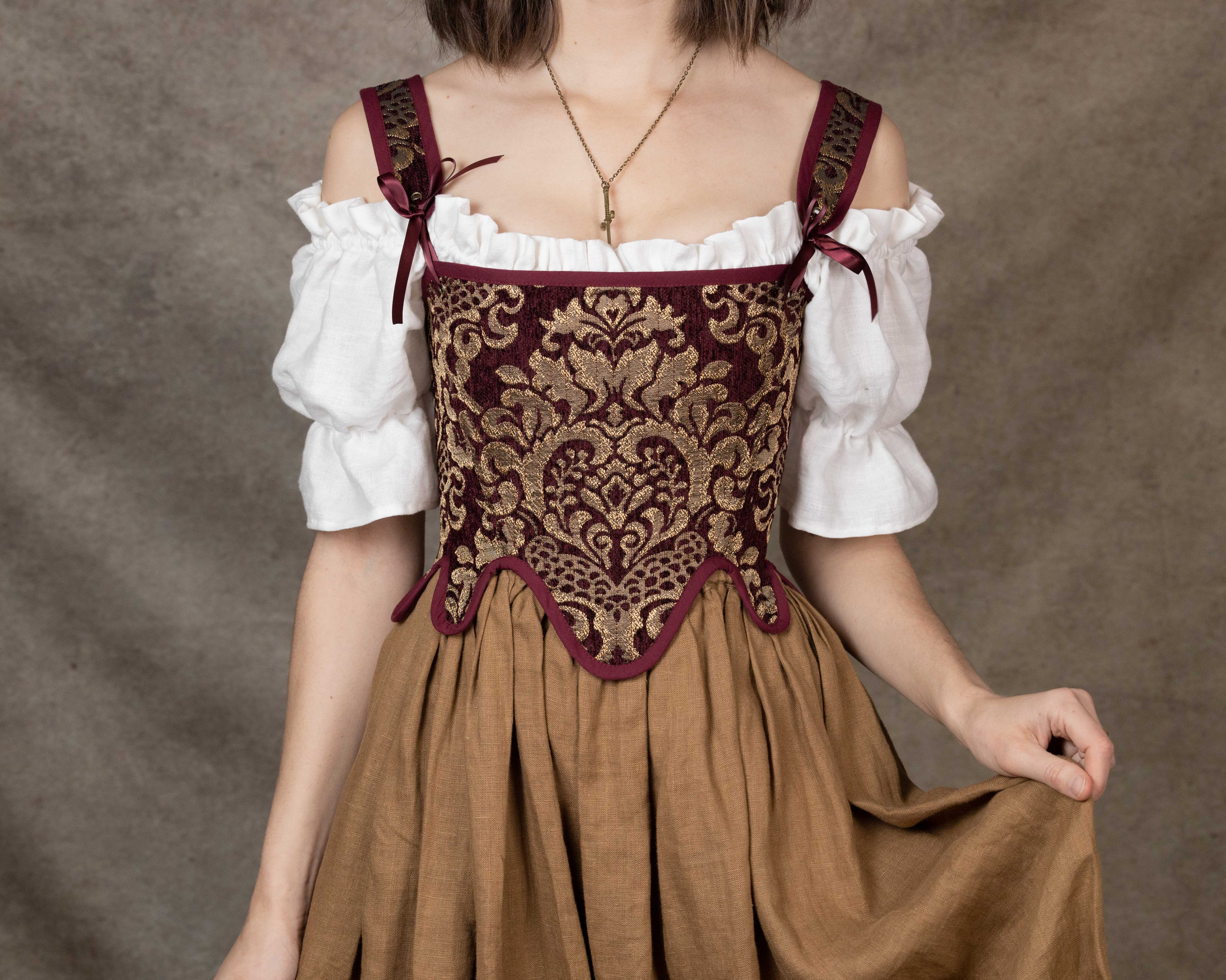 Handmade Burgundy Chenille Tudor Stays - Image 3