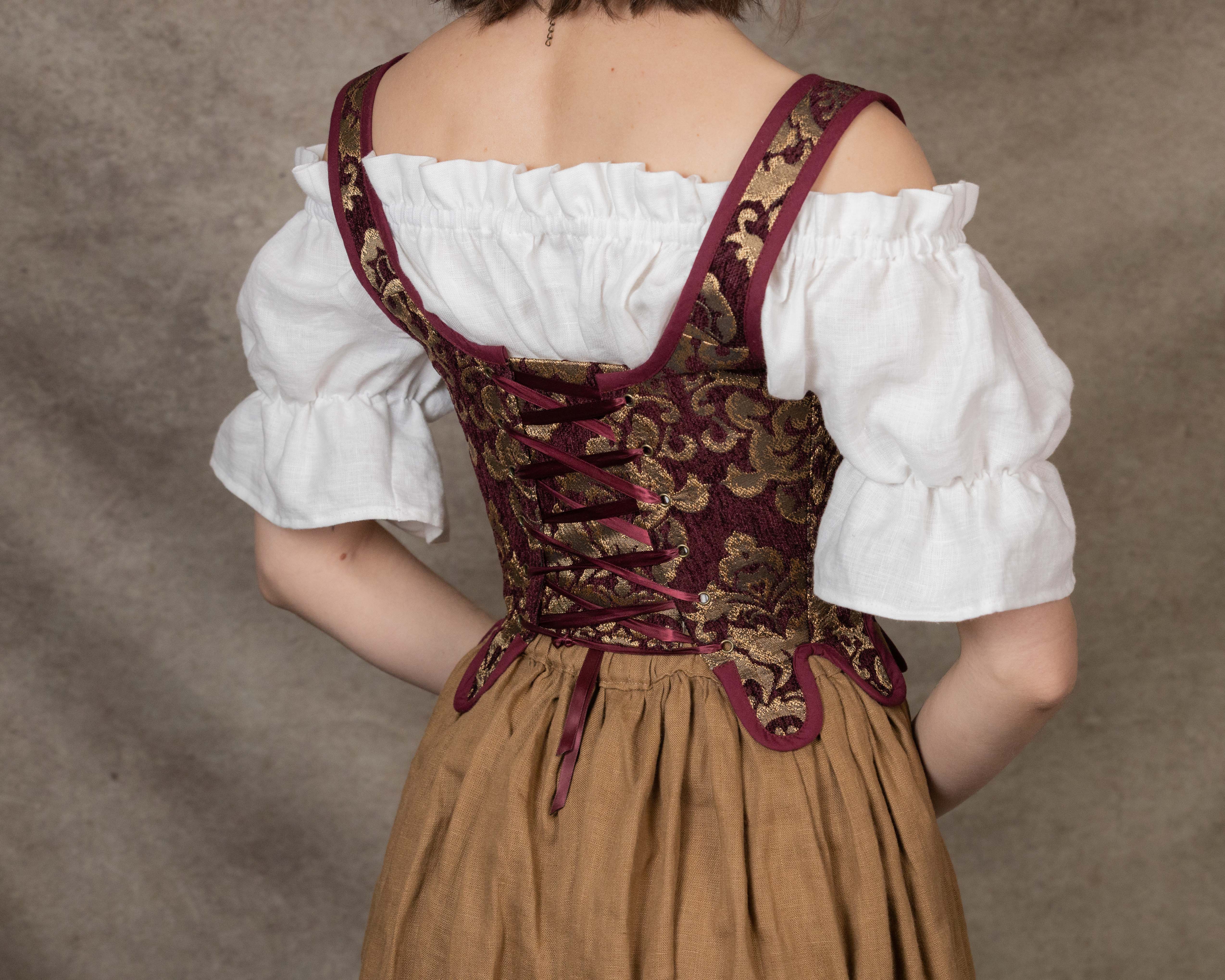 Handmade Burgundy Chenille Tudor Stays - Image 4