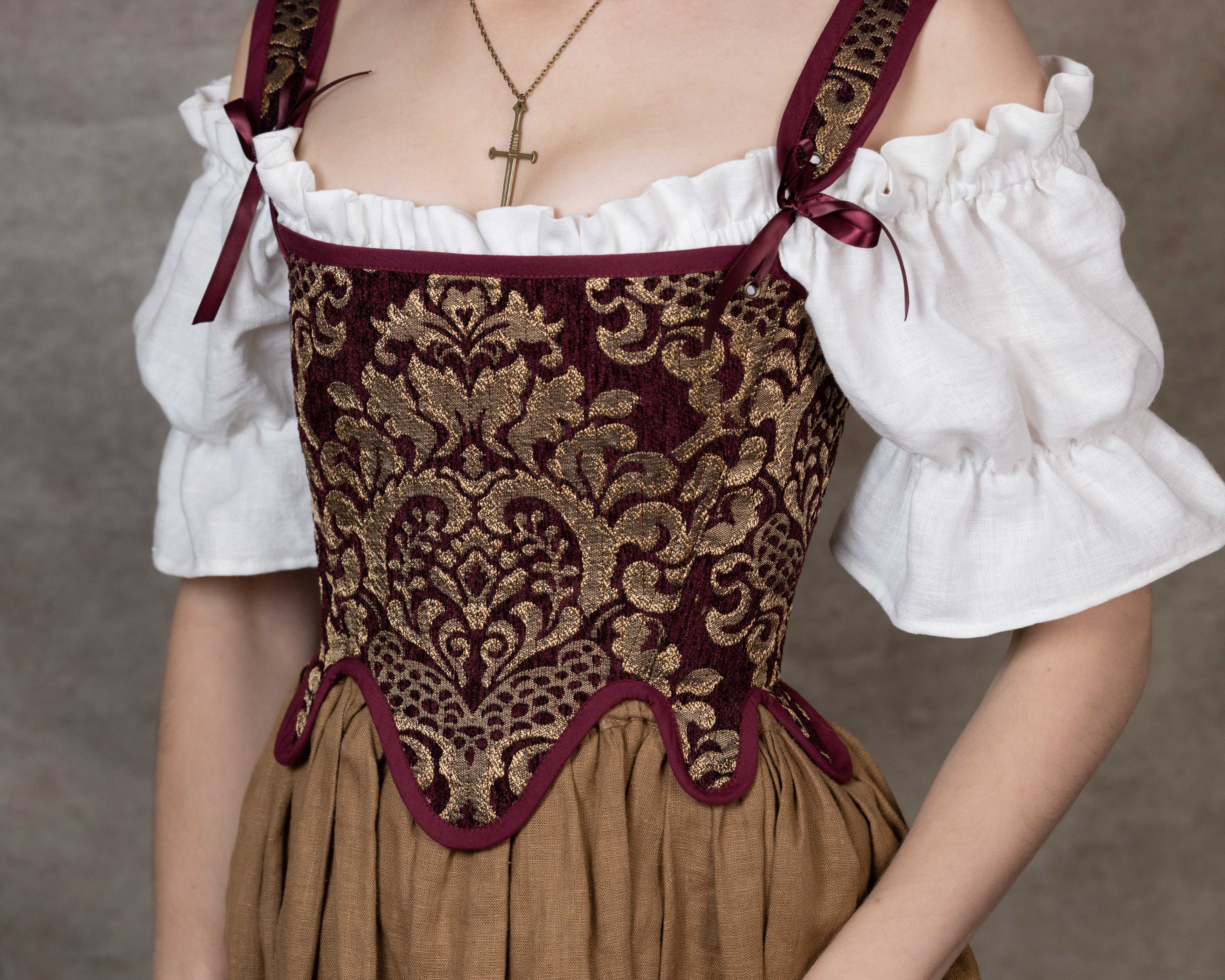 Handmade Burgundy Chenille Tudor Stays - Image 5