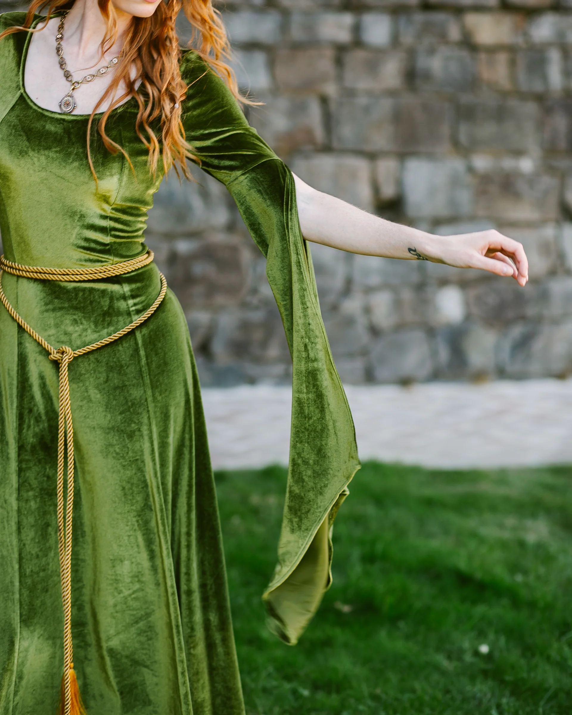 Chartreuse Velvet Bell Sleeve Dress - Image 10