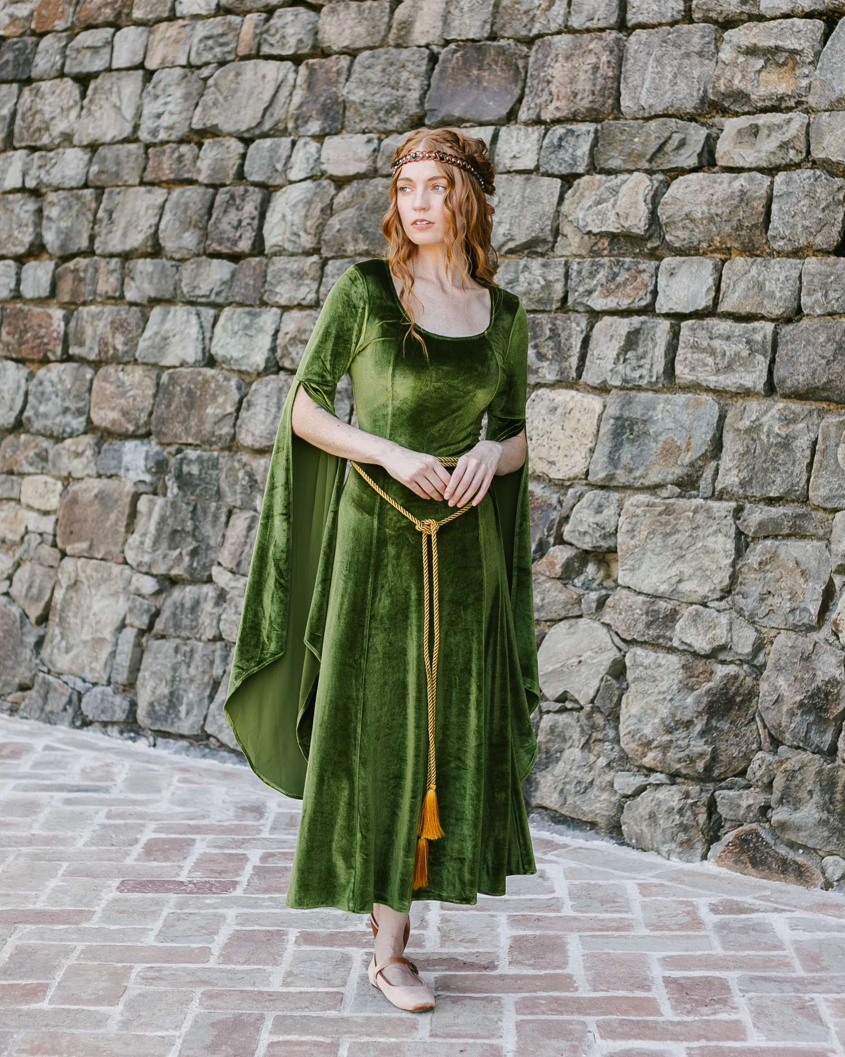 Chartreuse Velvet Bell Sleeve Dress - Image 13