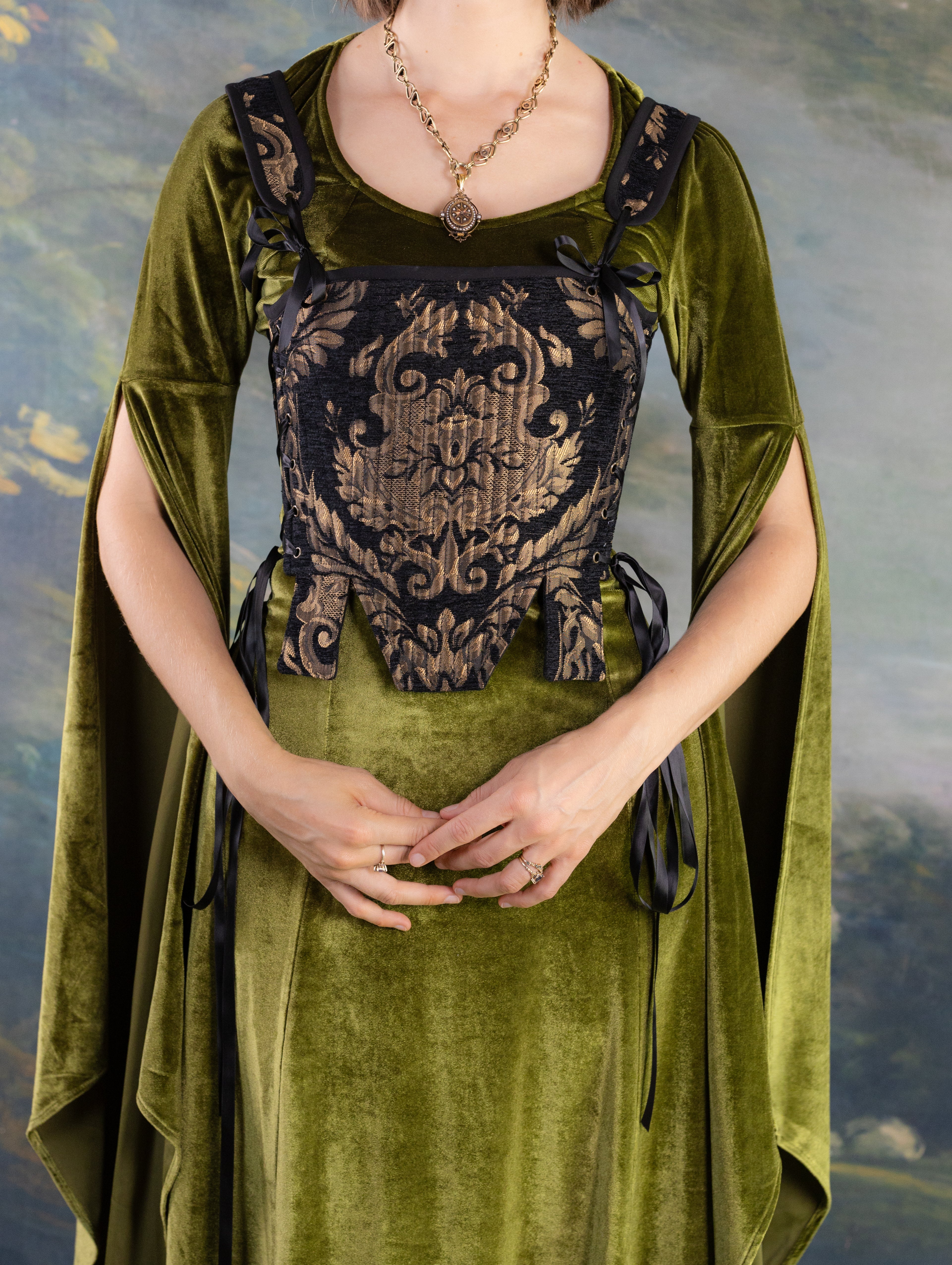 Chartreuse Velvet Bell Sleeve Dress - Image 19