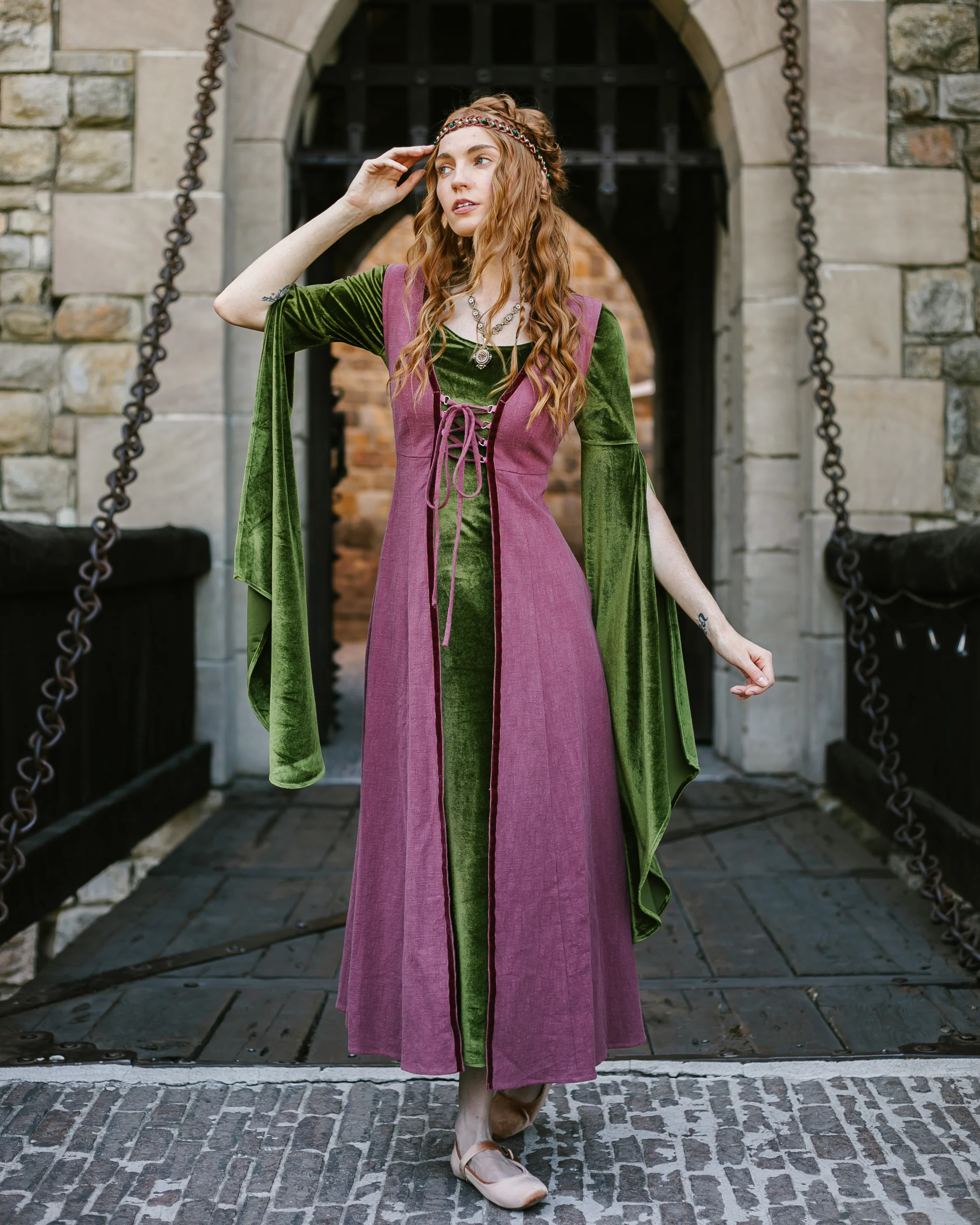 Chartreuse Velvet Bell Sleeve Dress - Image 6