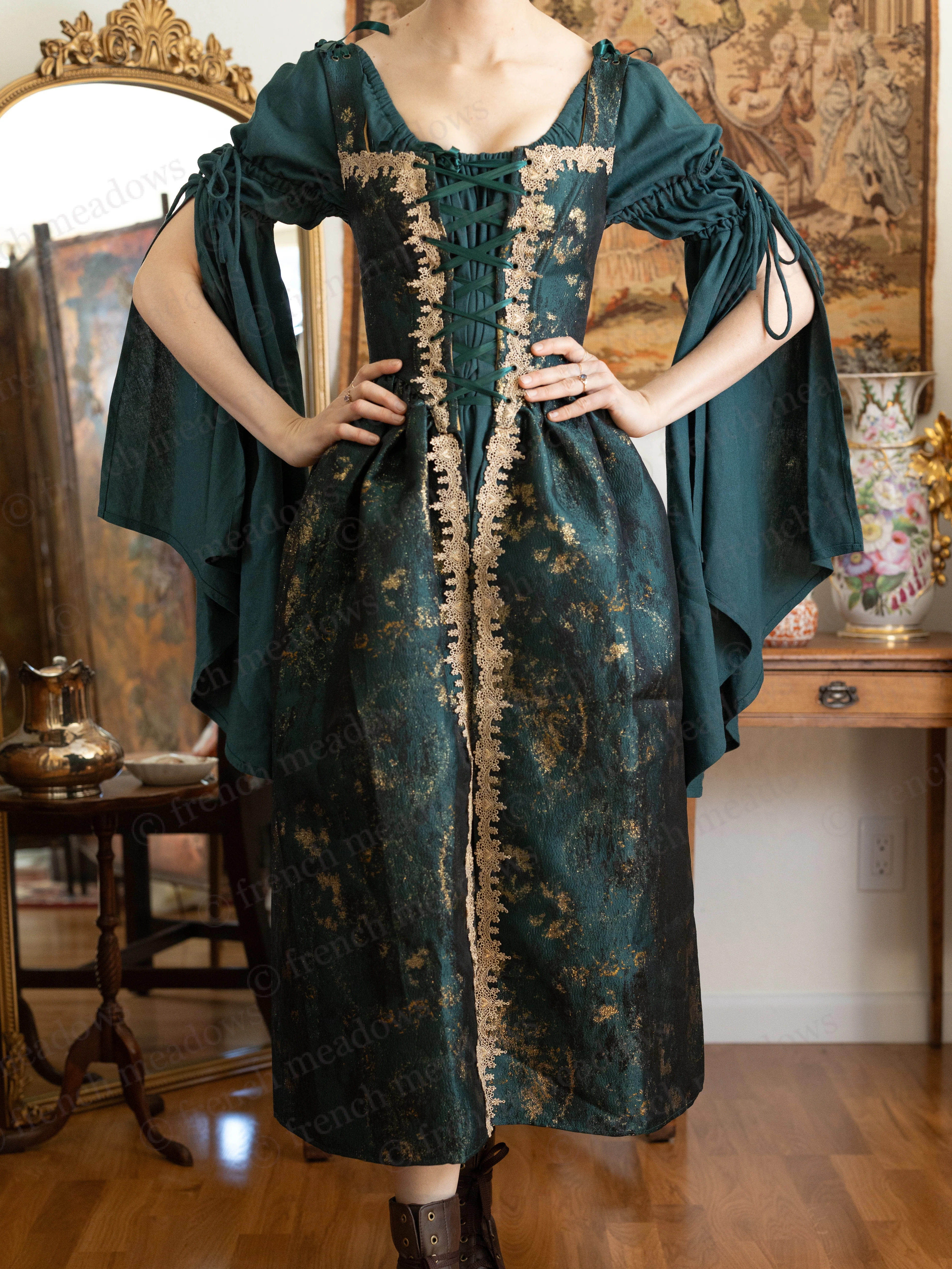 Dark Green Linen Bell Sleeve Chemise - Image 8