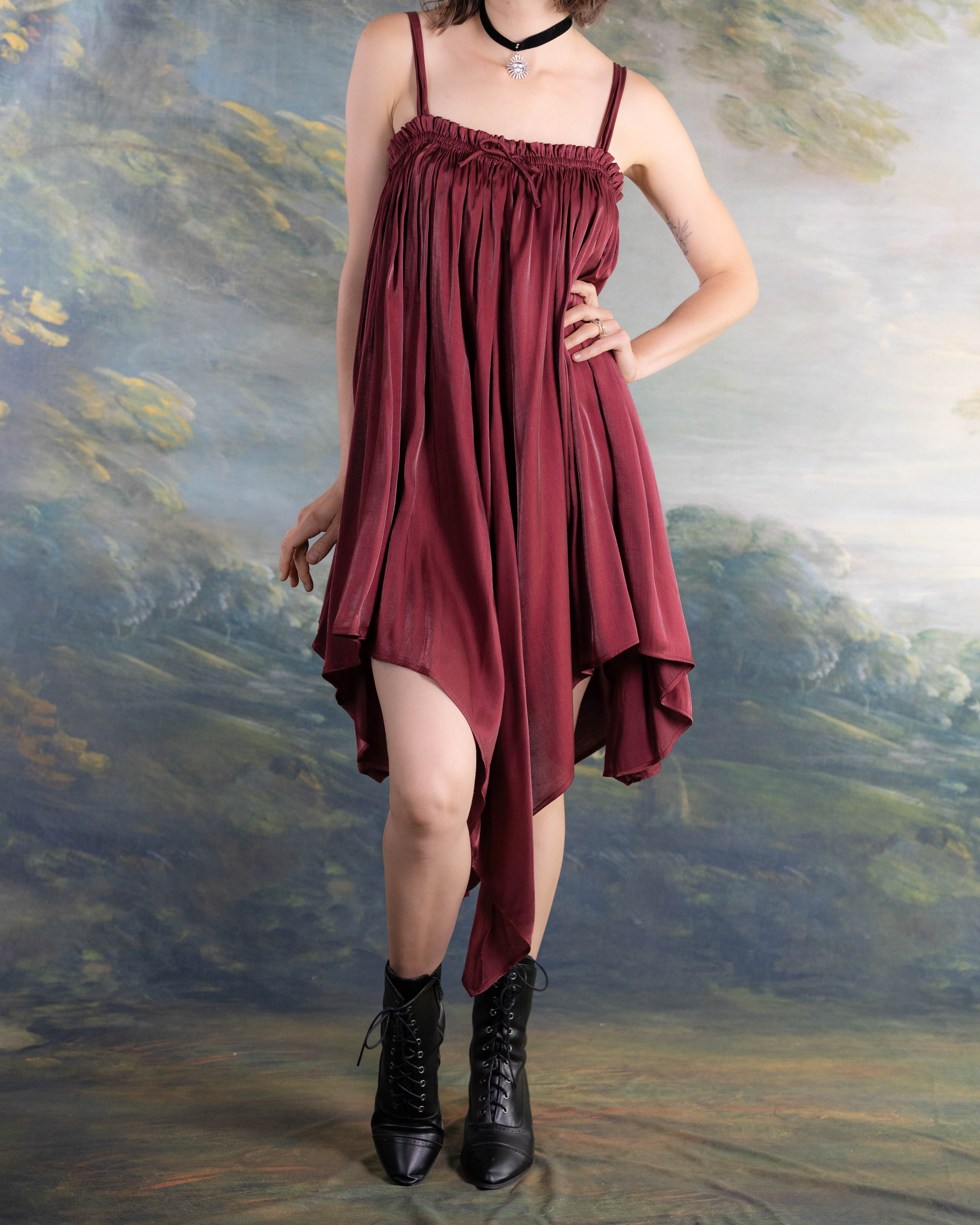 Dark Red Flutter Dress - Image 11