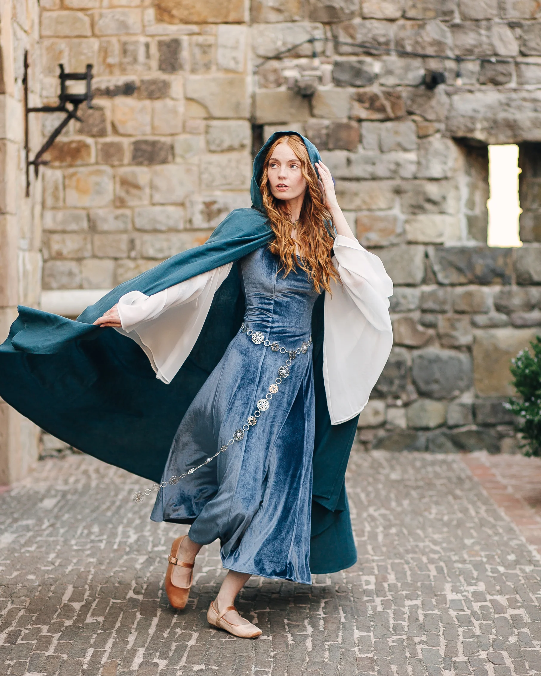 Elven Blue Velvet Bell Sleeve Dress - Image 16