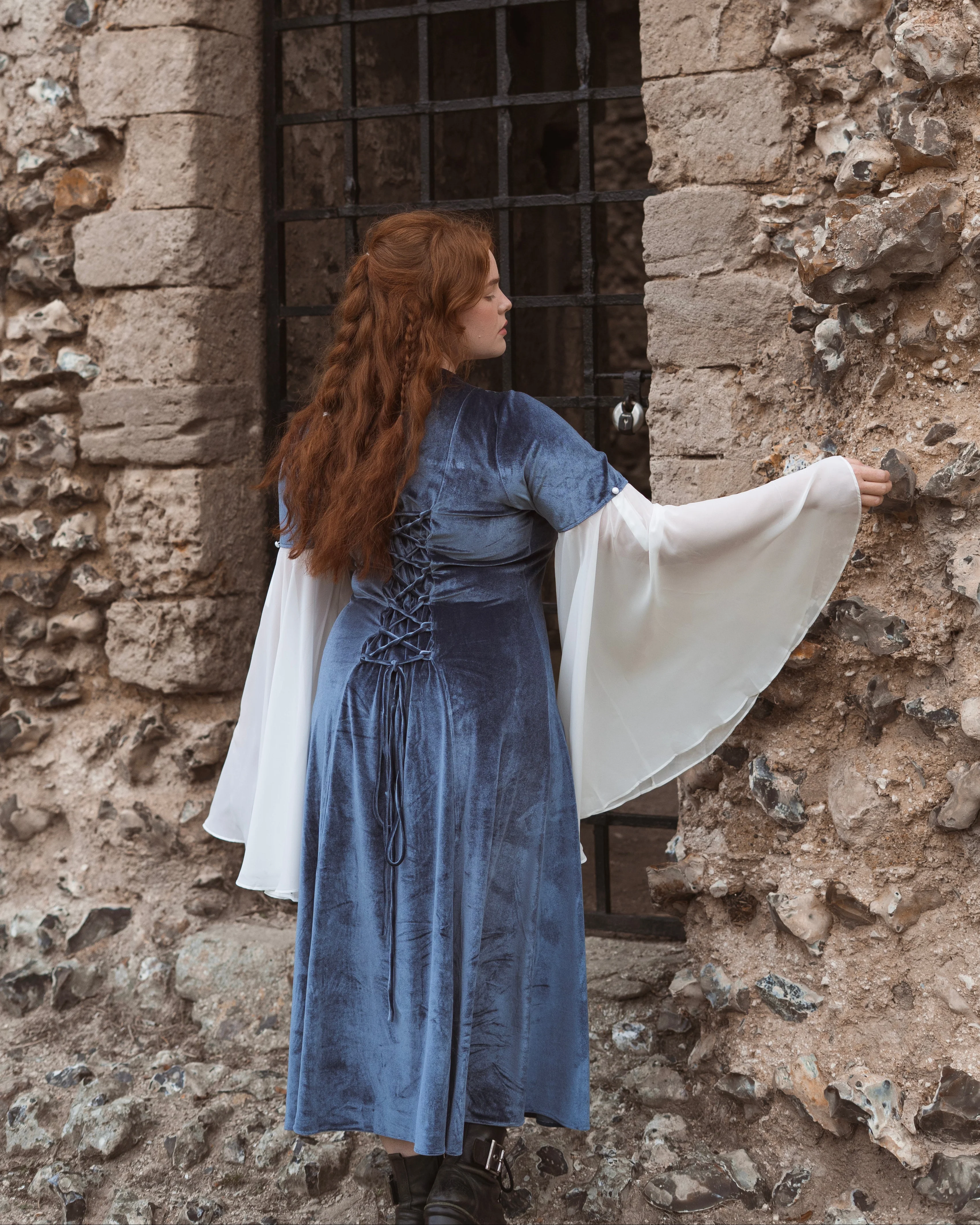 Elven Blue Velvet Bell Sleeve Dress - Image 18