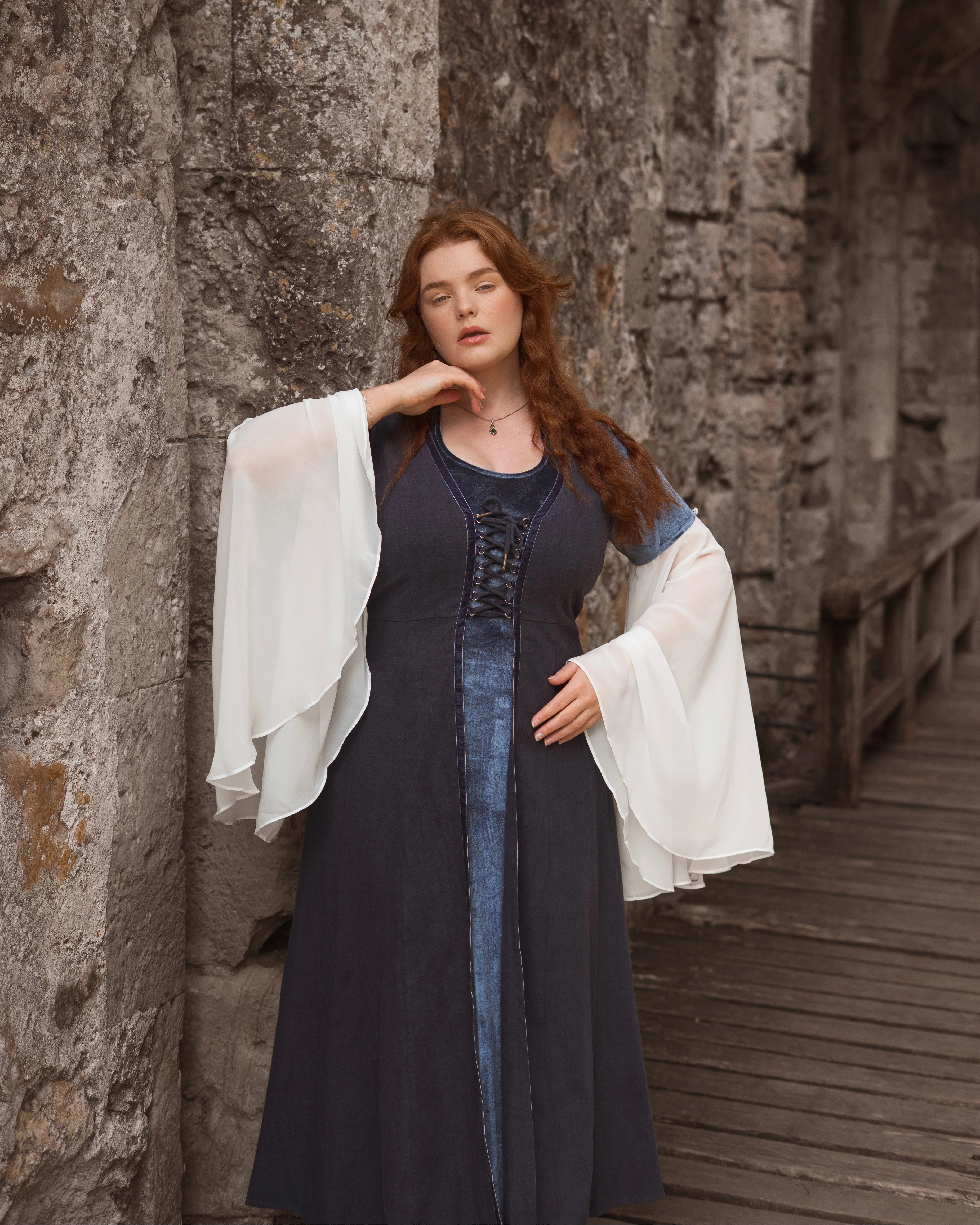 Elven Blue Velvet Bell Sleeve Dress - Image 19