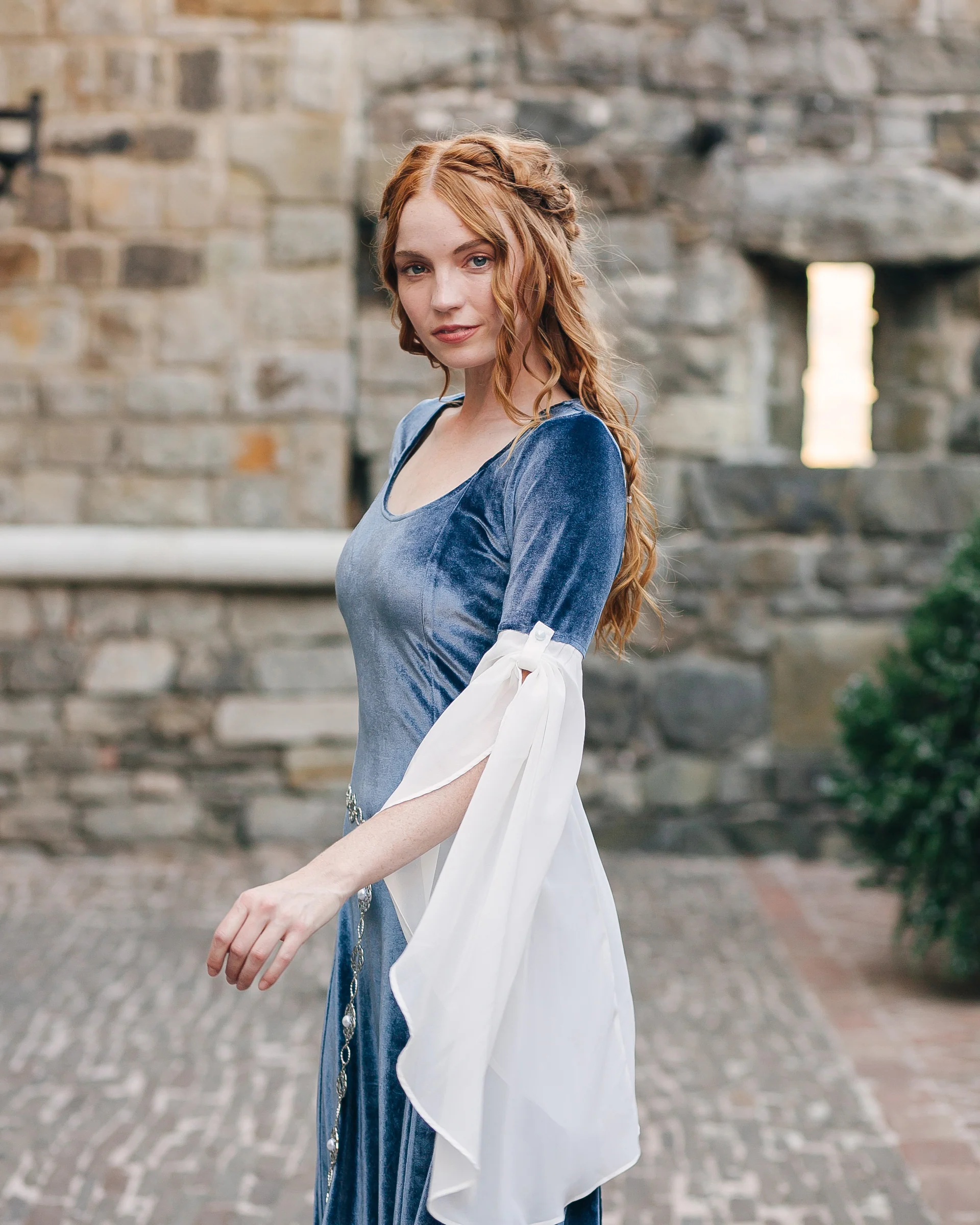 Elven Blue Velvet Bell Sleeve Dress - Image 6