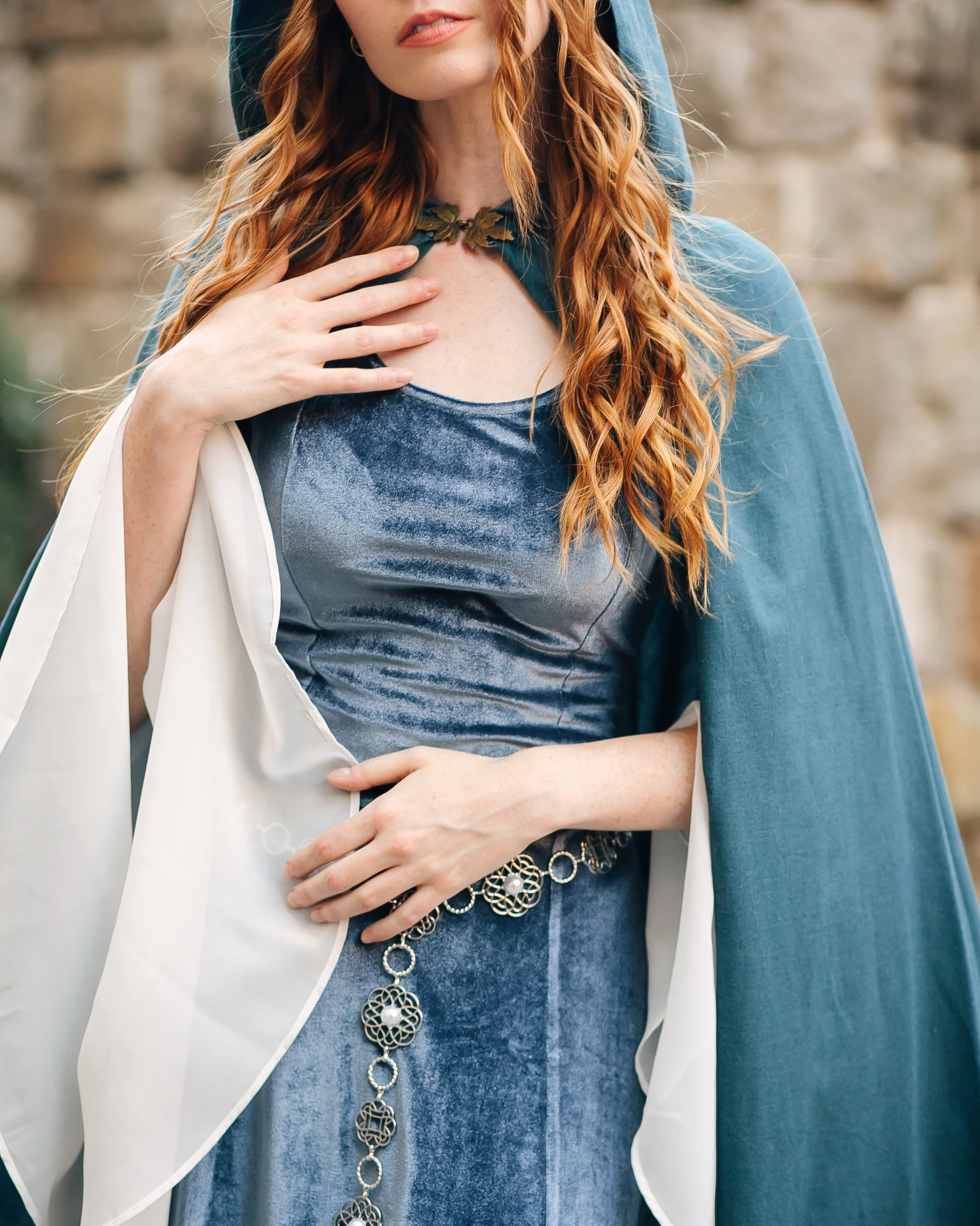 Elven Blue Velvet Bell Sleeve Dress - Image 8