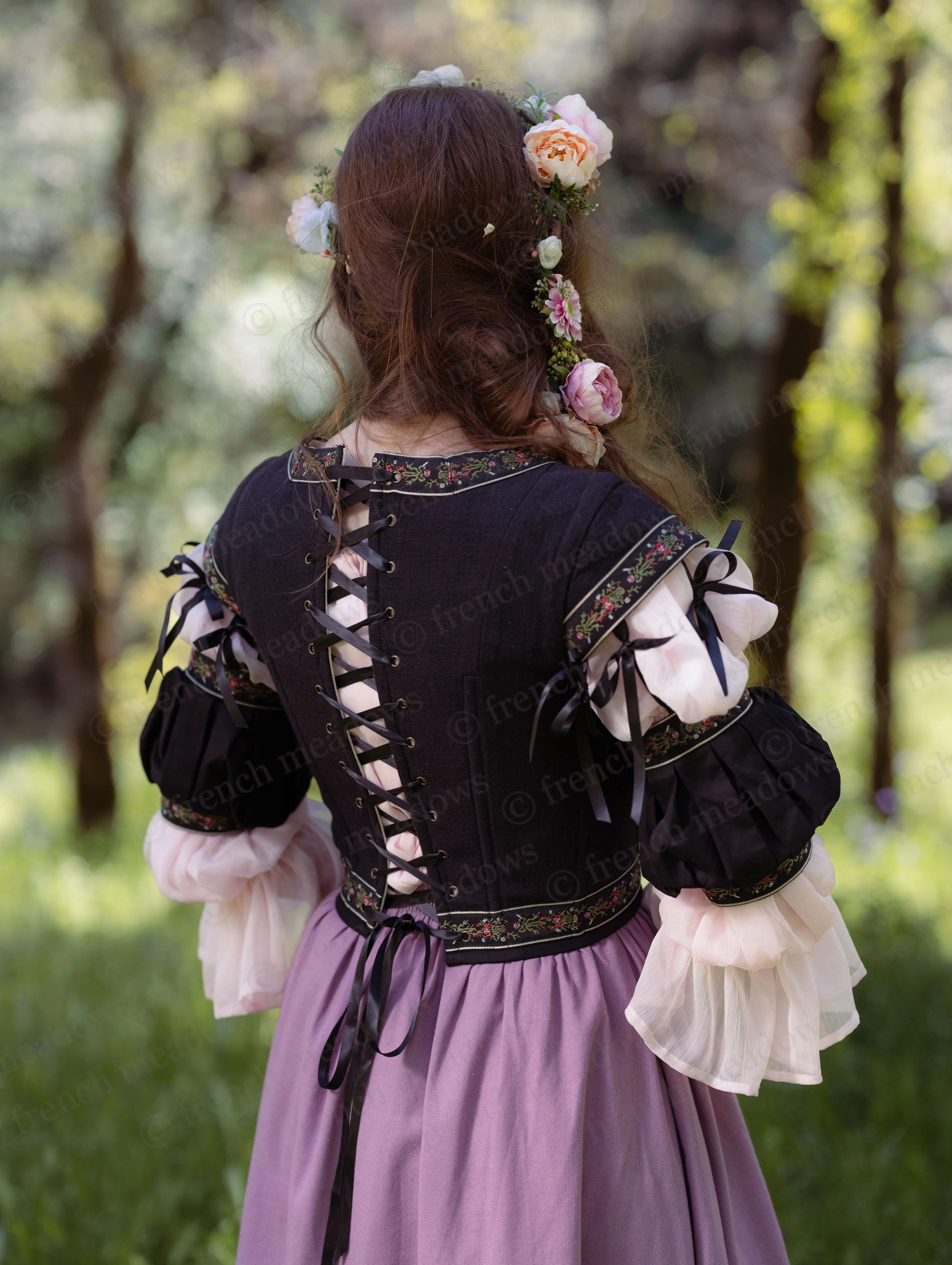 Black Ribbon Folk Bodice - Image 7