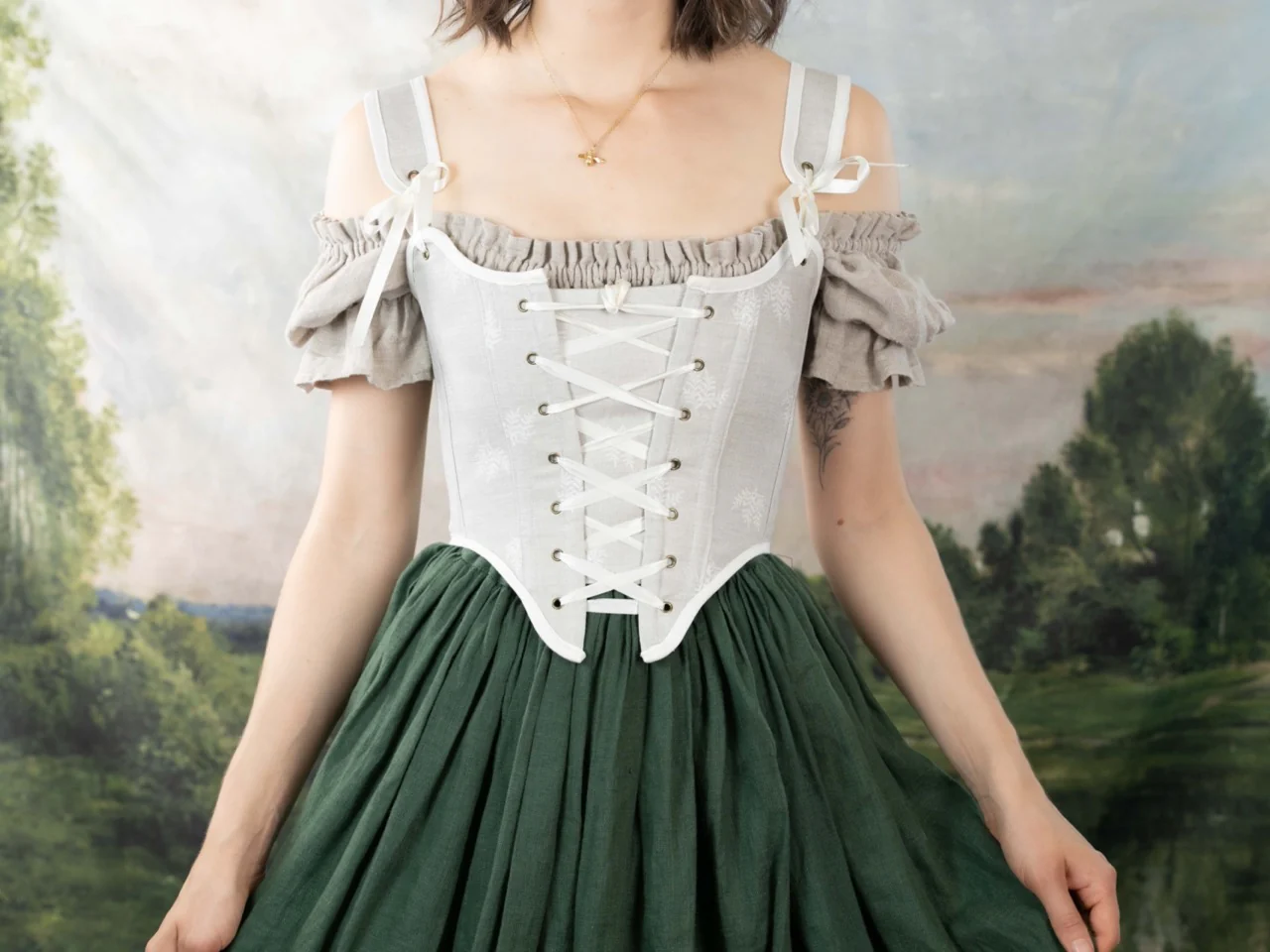 Handmade Beige Fern Corset - Image 5