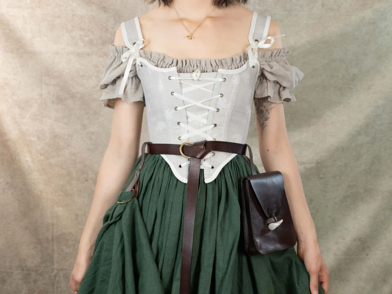 Handmade Beige Fern Corset - Image 9