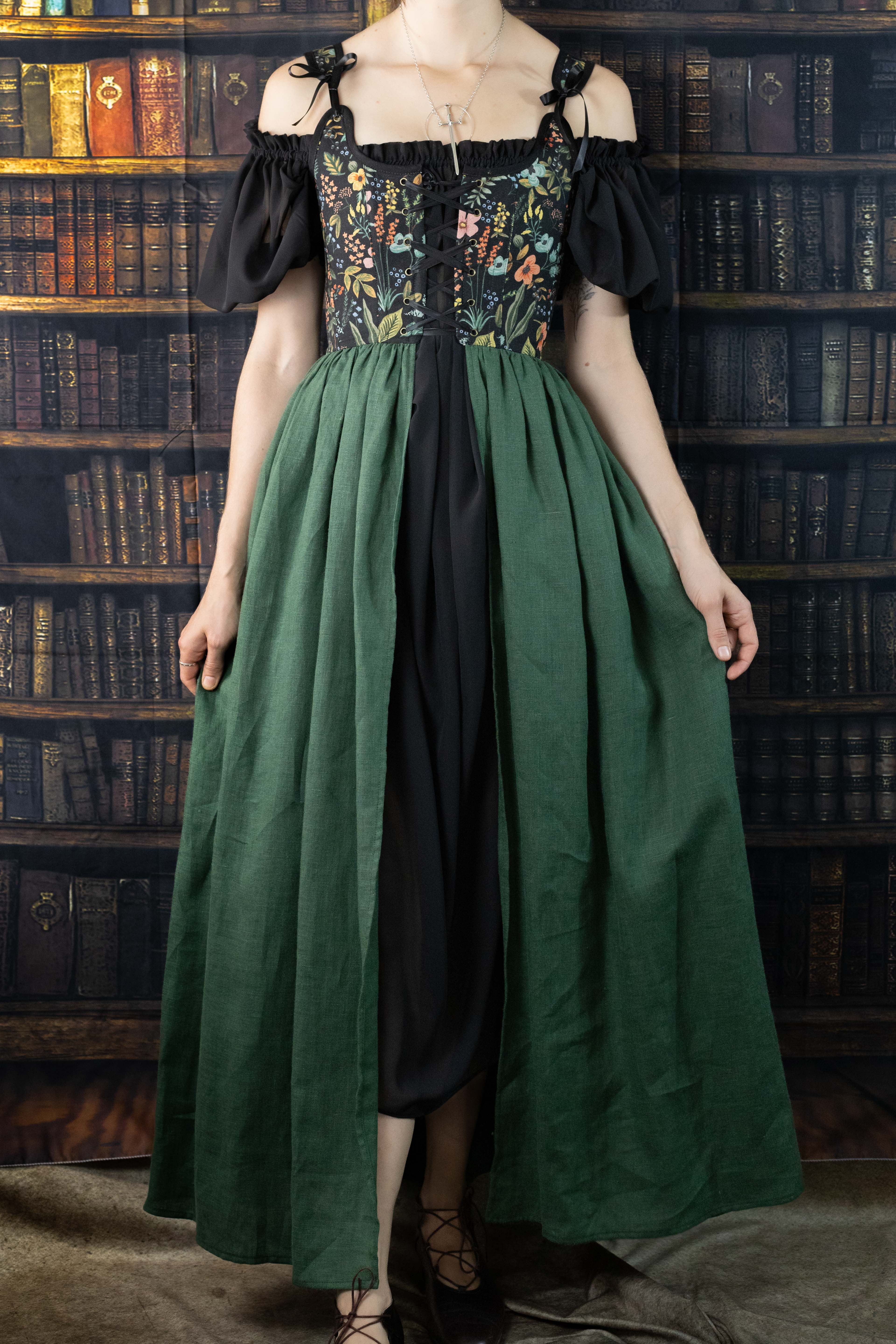 Handmade Black Botanical Corset Dress - Image 3