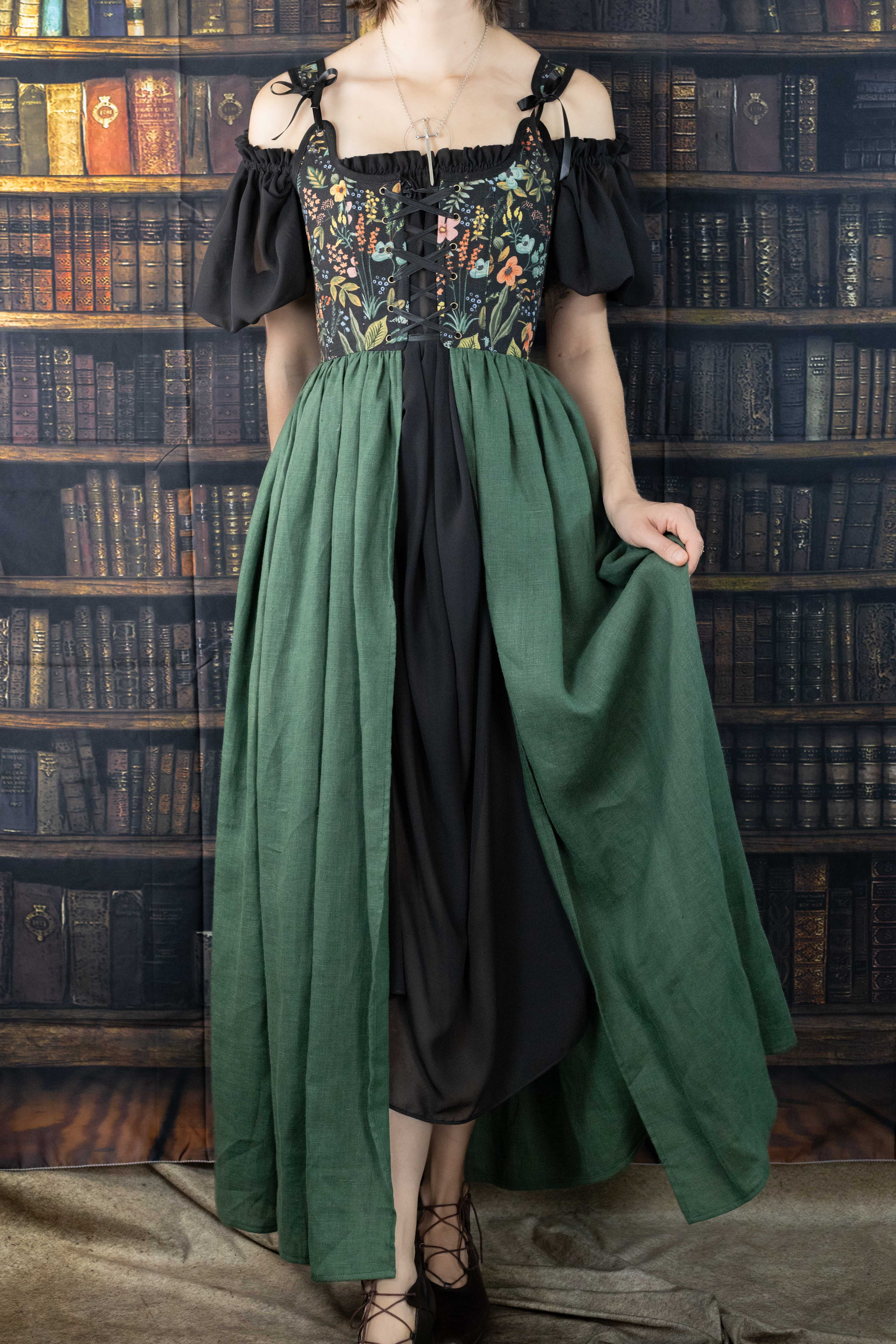 Handmade Black Botanical Corset Dress - Image 5