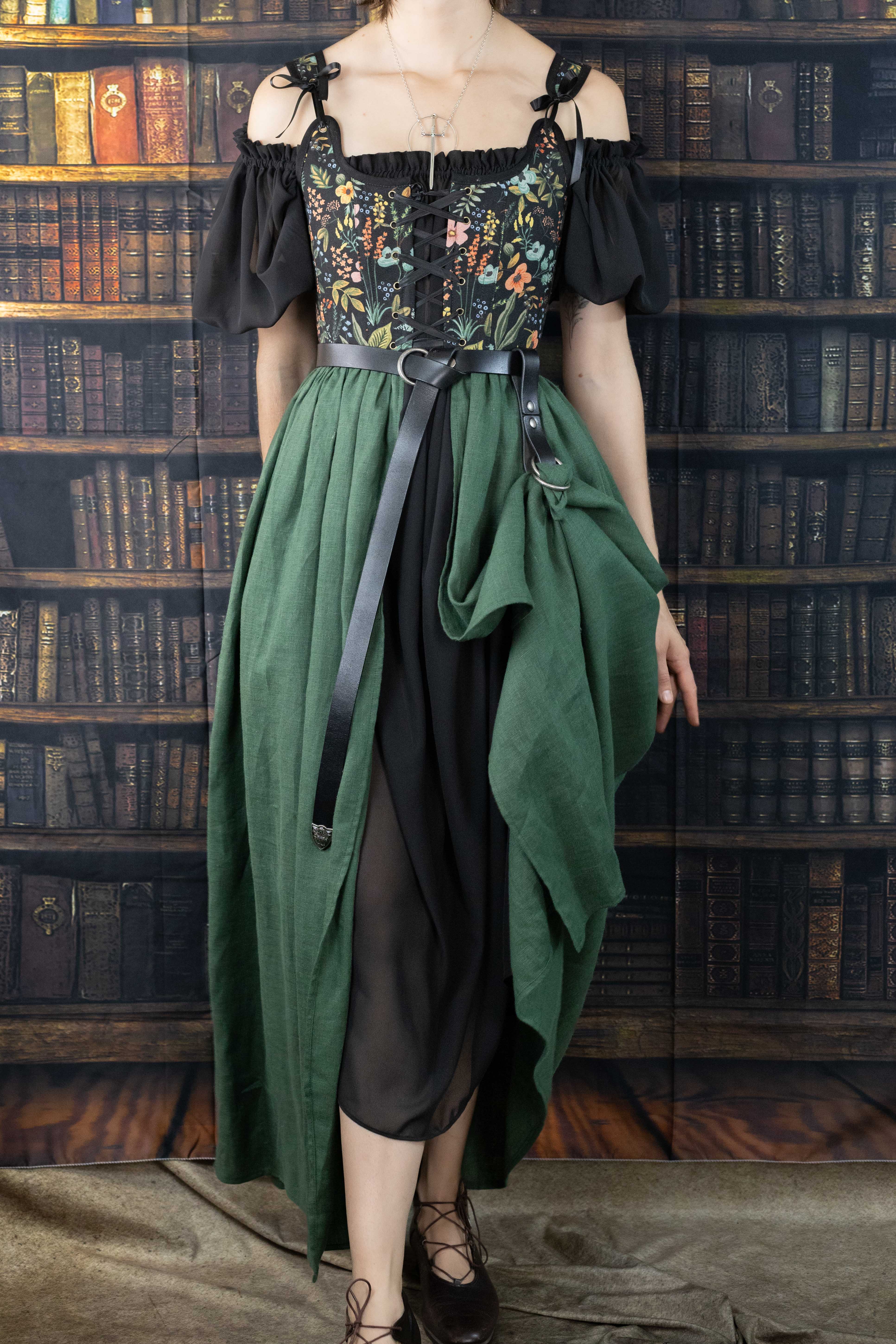 Handmade Black Botanical Corset Dress - Image 6