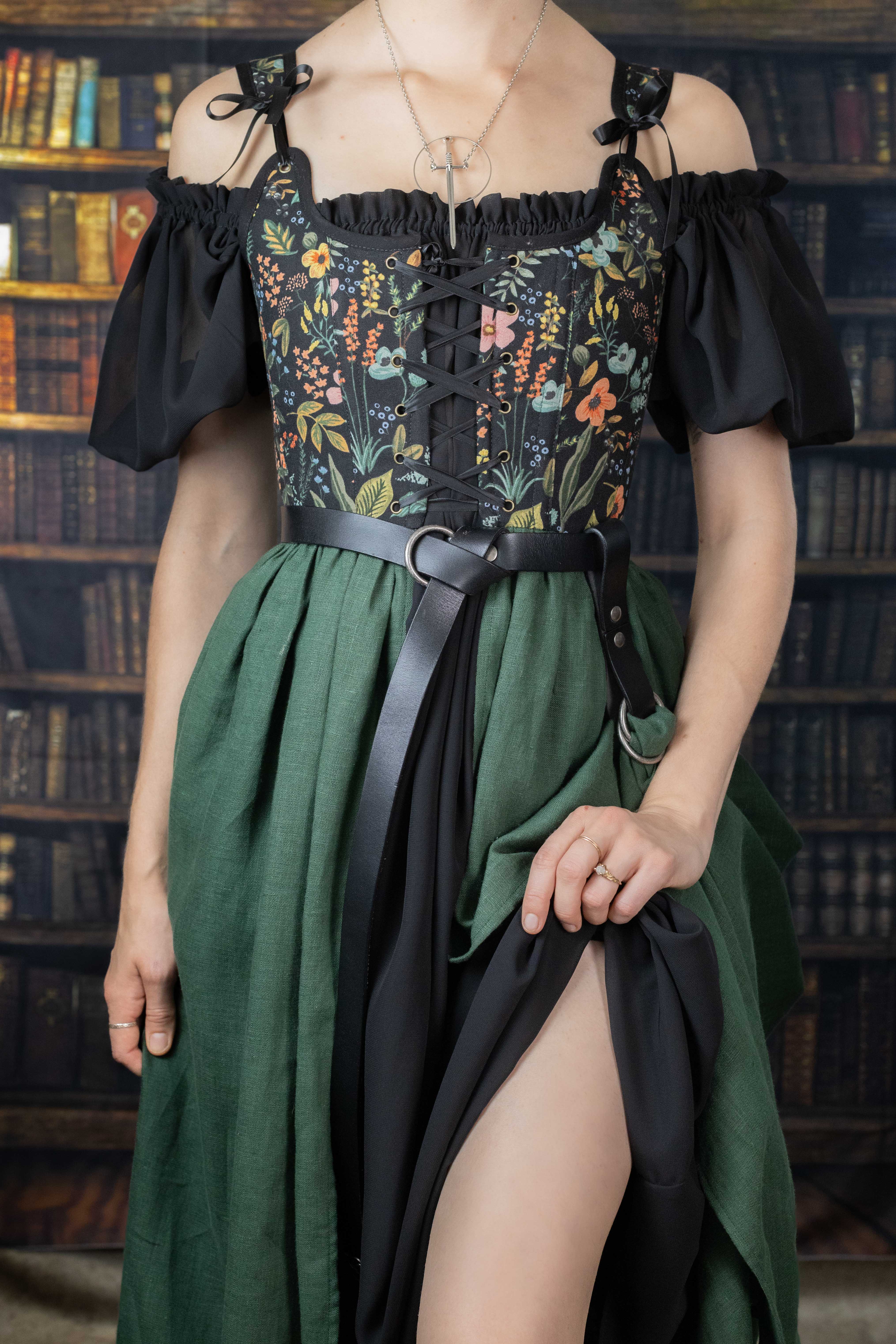 Handmade Black Botanical Corset Dress - Image 8