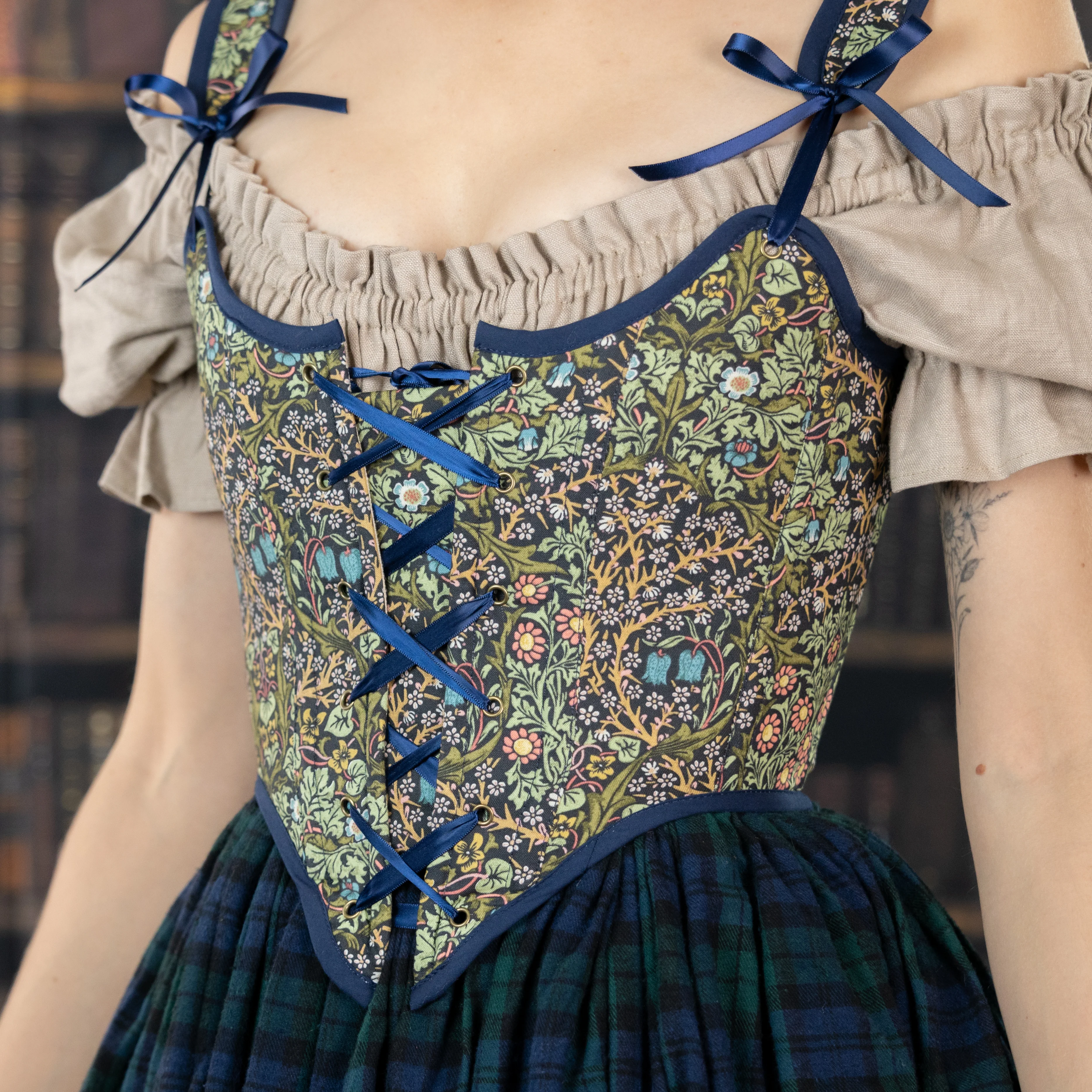 Handmade Blackthorn Blue Floral Corset - Image 3
