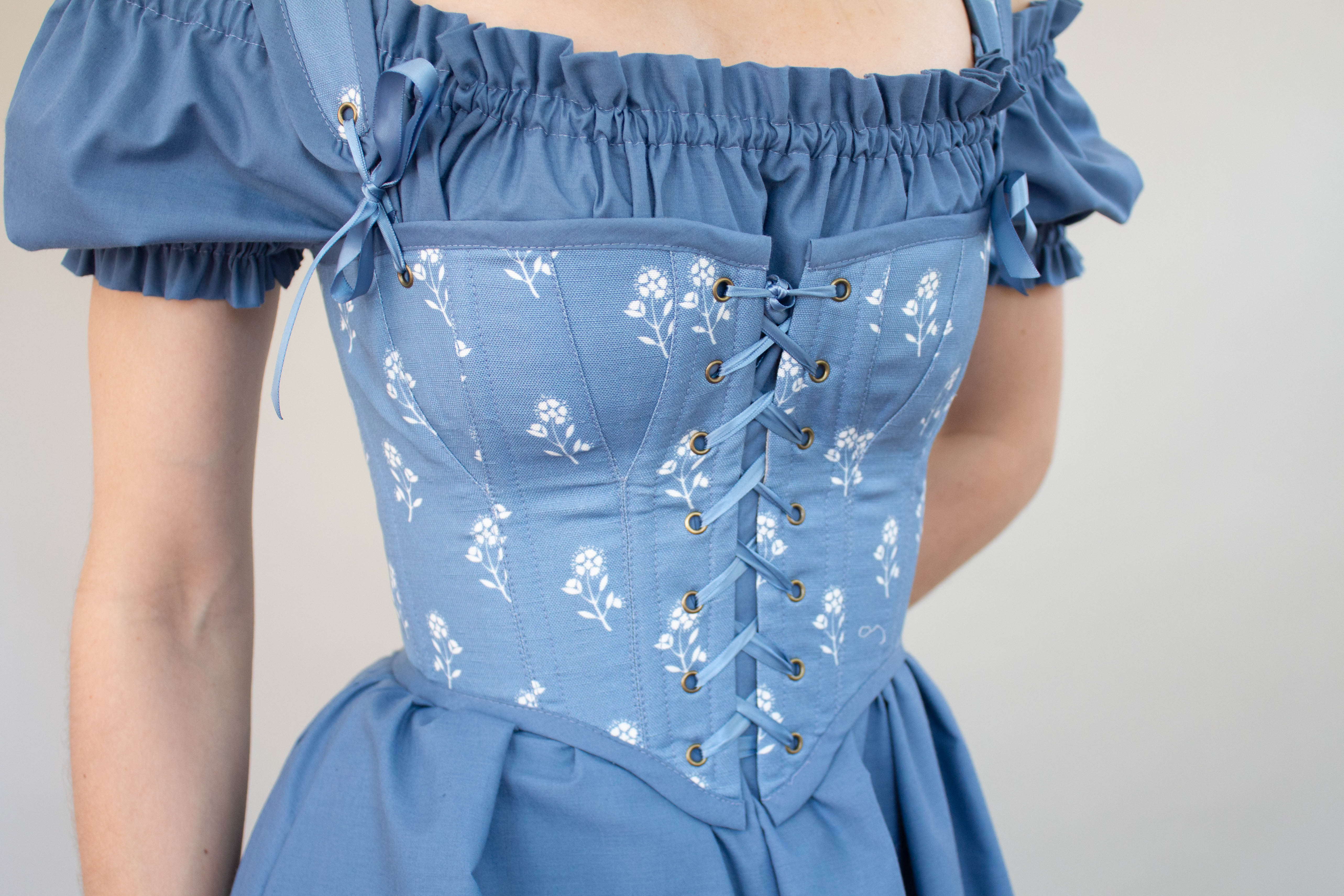 Handmade Blue and White Floral Regency Stays - Image 3