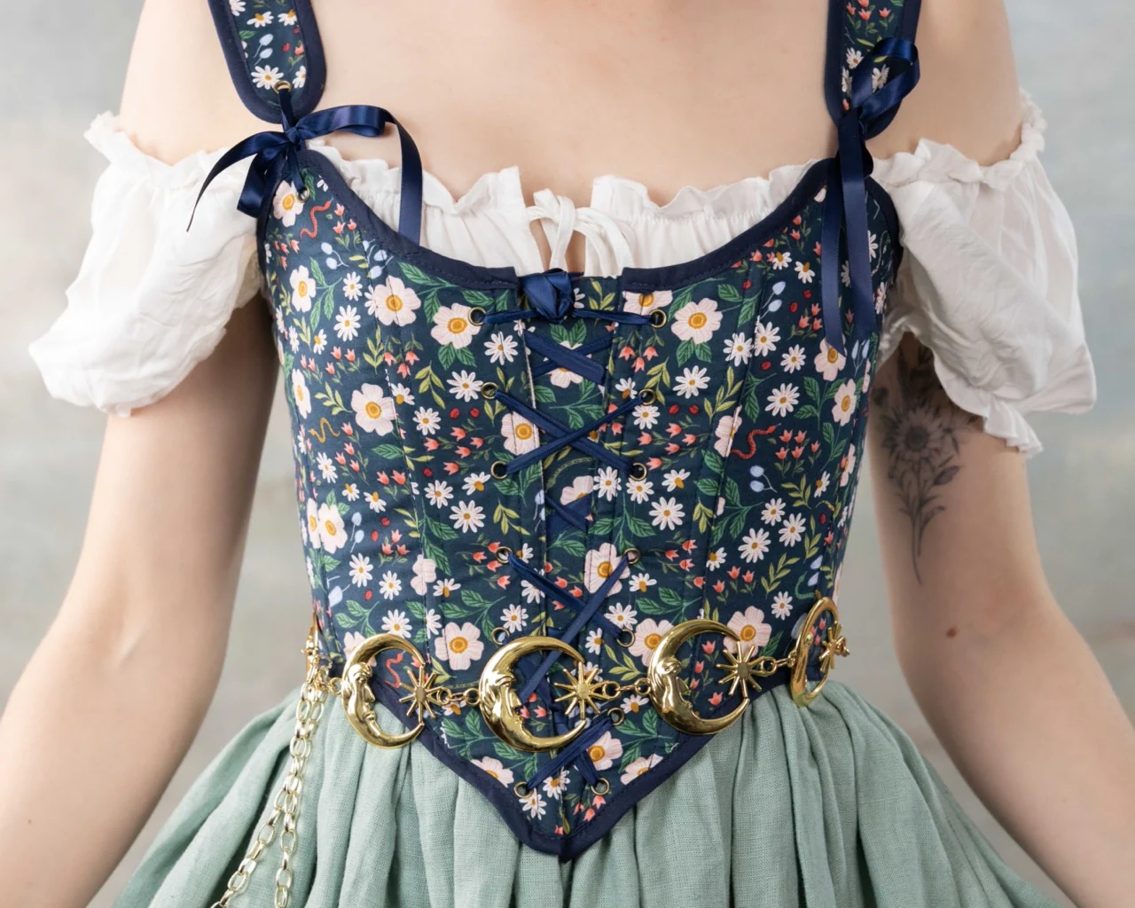 Handmade Blue Floral Garden Corset