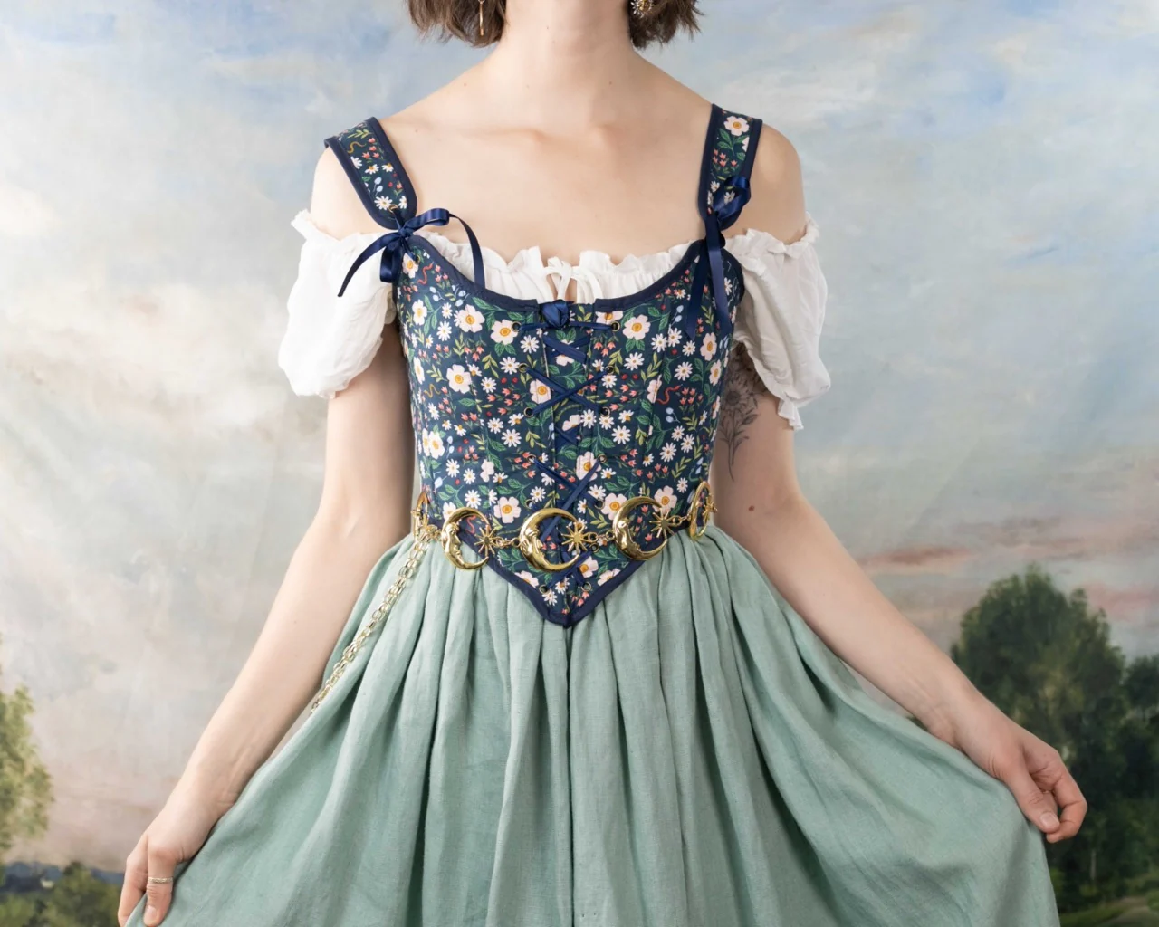 Handmade Blue Floral Garden Corset - Image 5