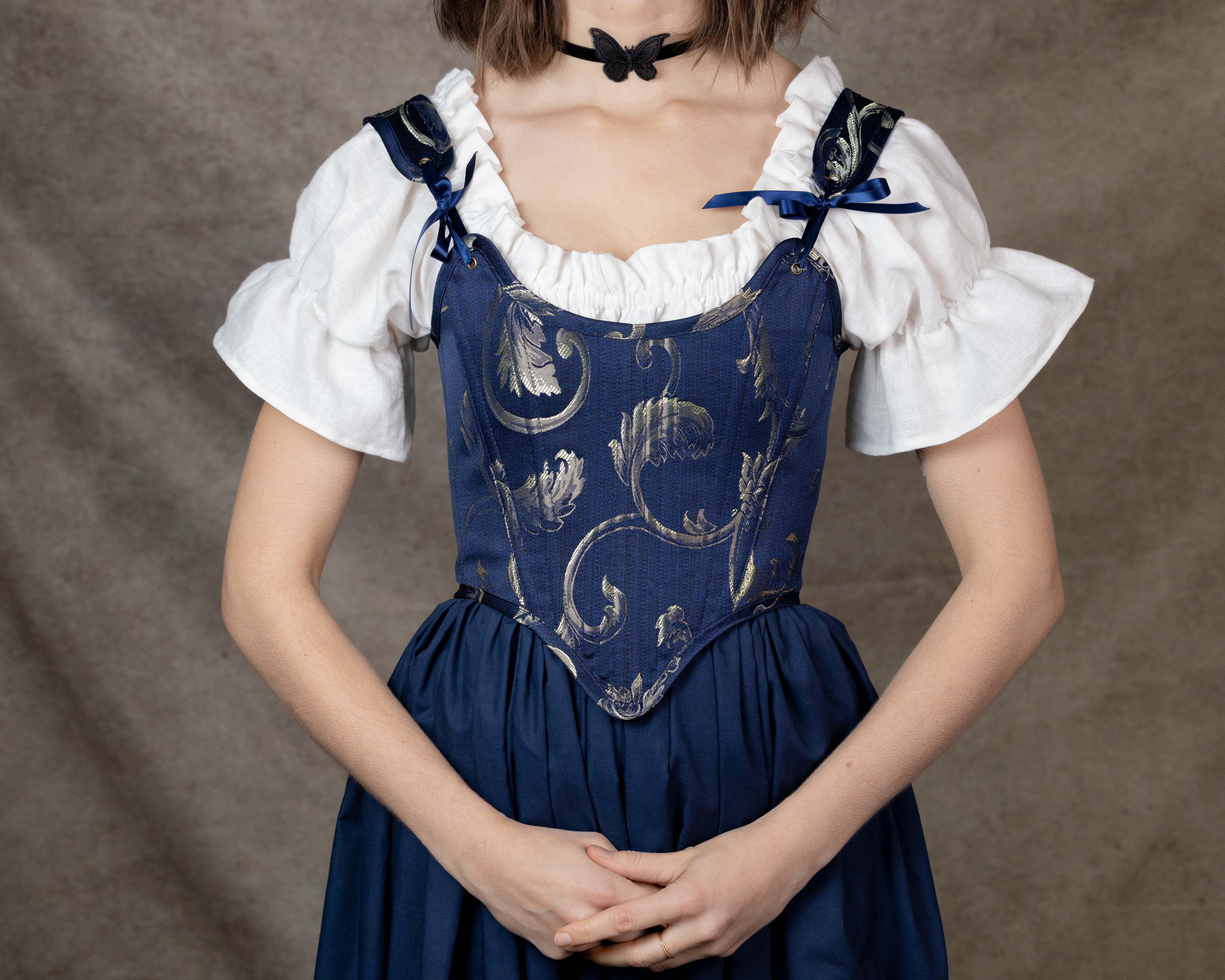 Handmade Blue and Gold Jacquard Stays - Image 3