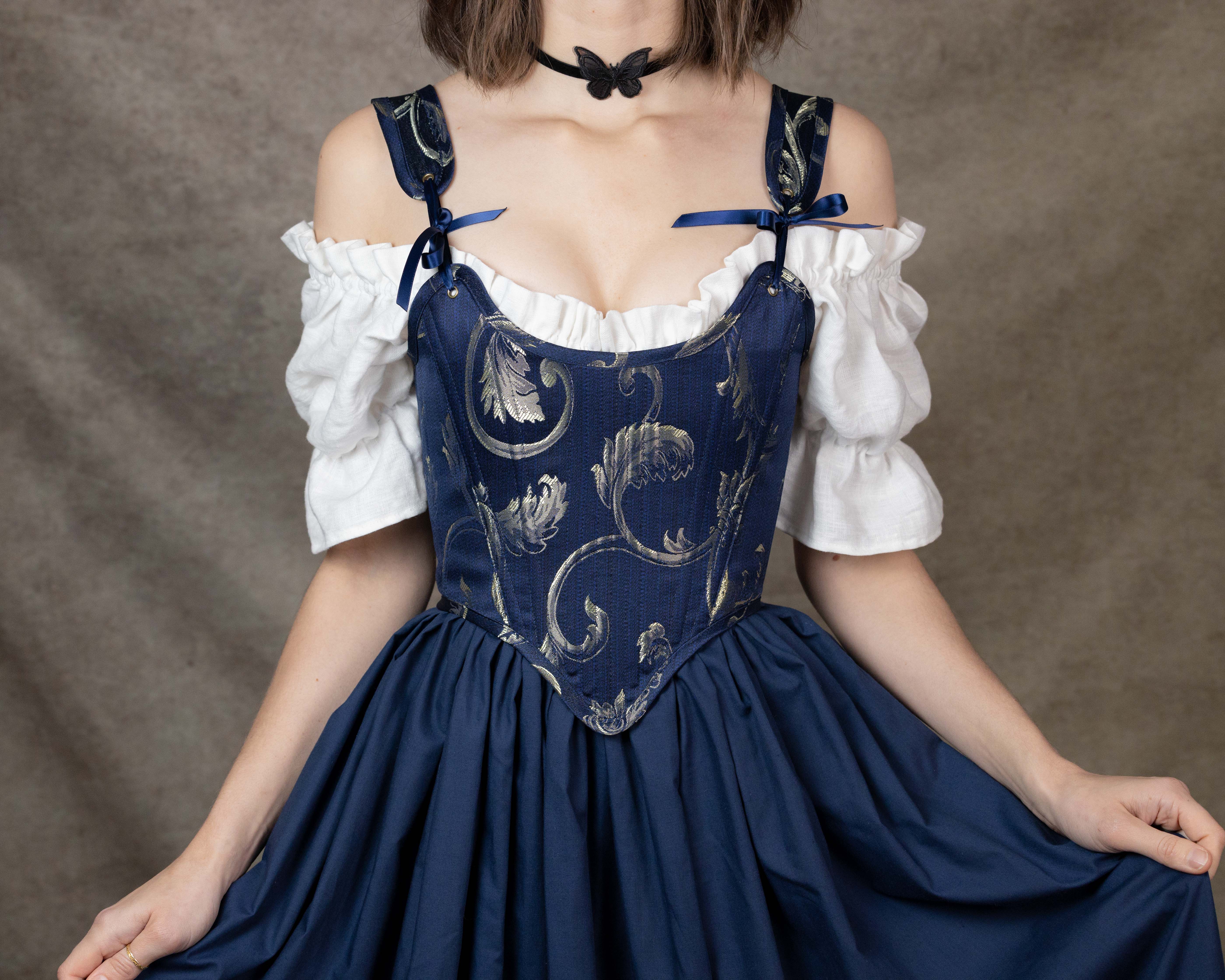 Handmade Blue and Gold Jacquard Stays - Image 5