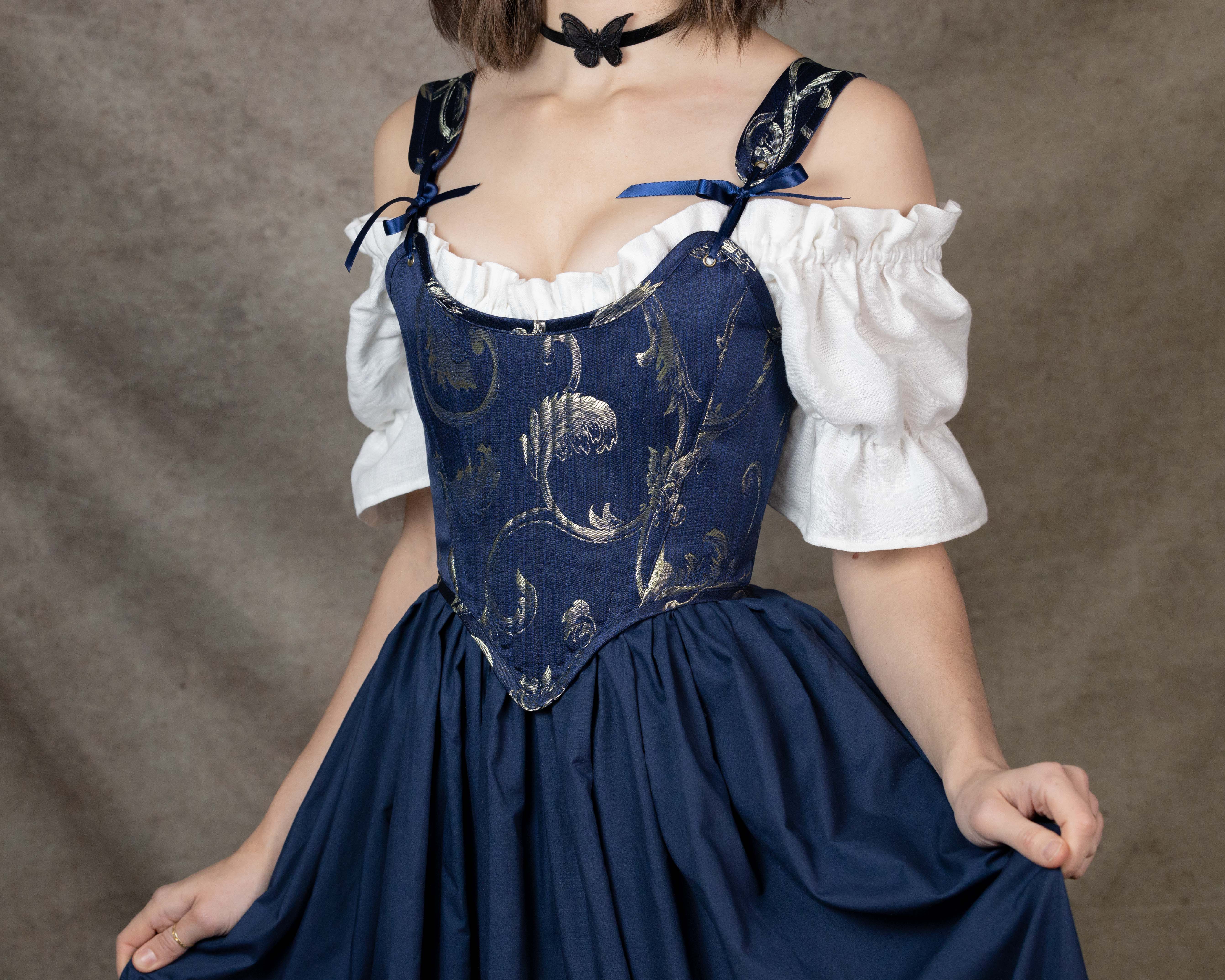 Handmade Blue and Gold Jacquard Stays - Image 6
