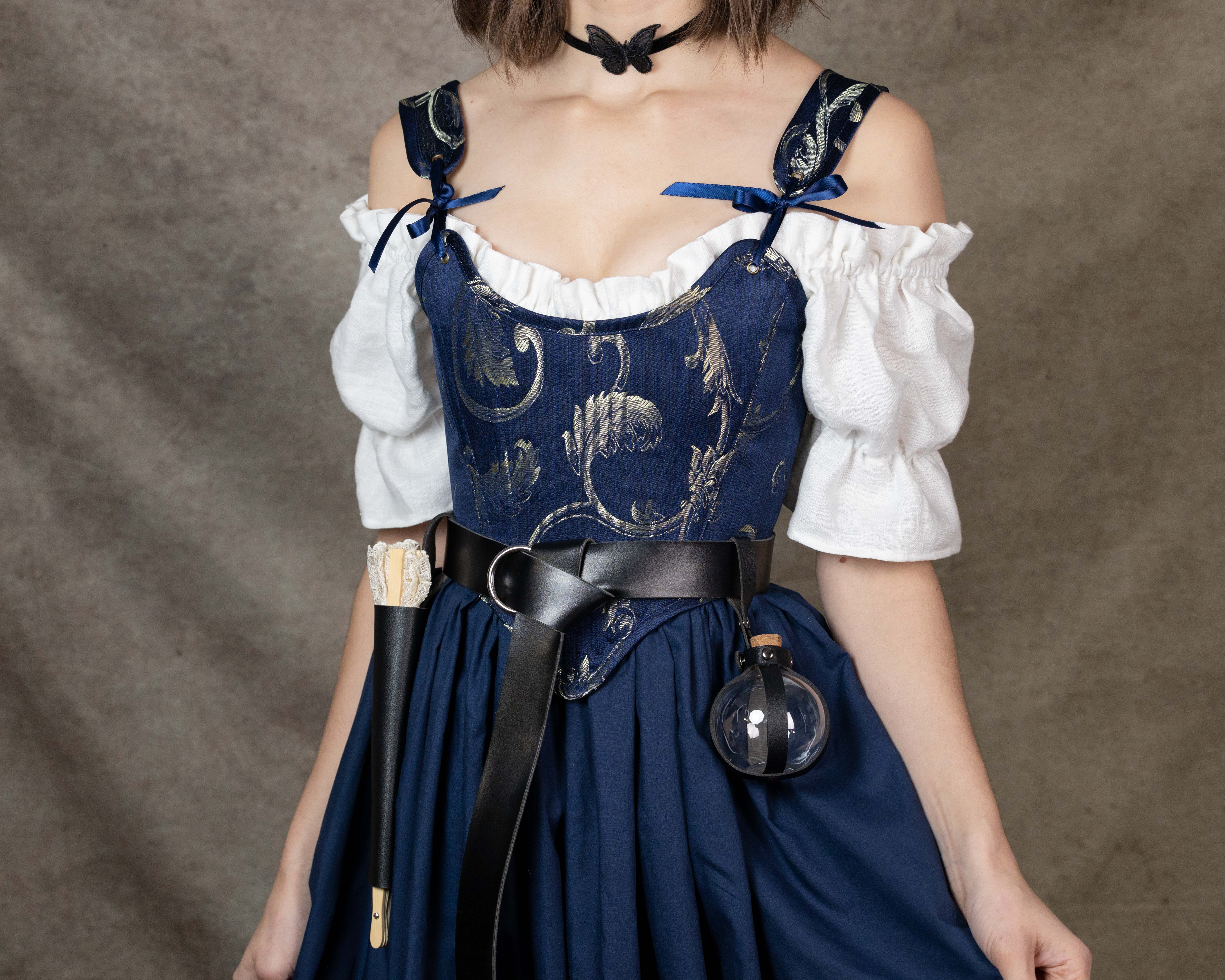 Handmade Blue and Gold Jacquard Stays - Image 8
