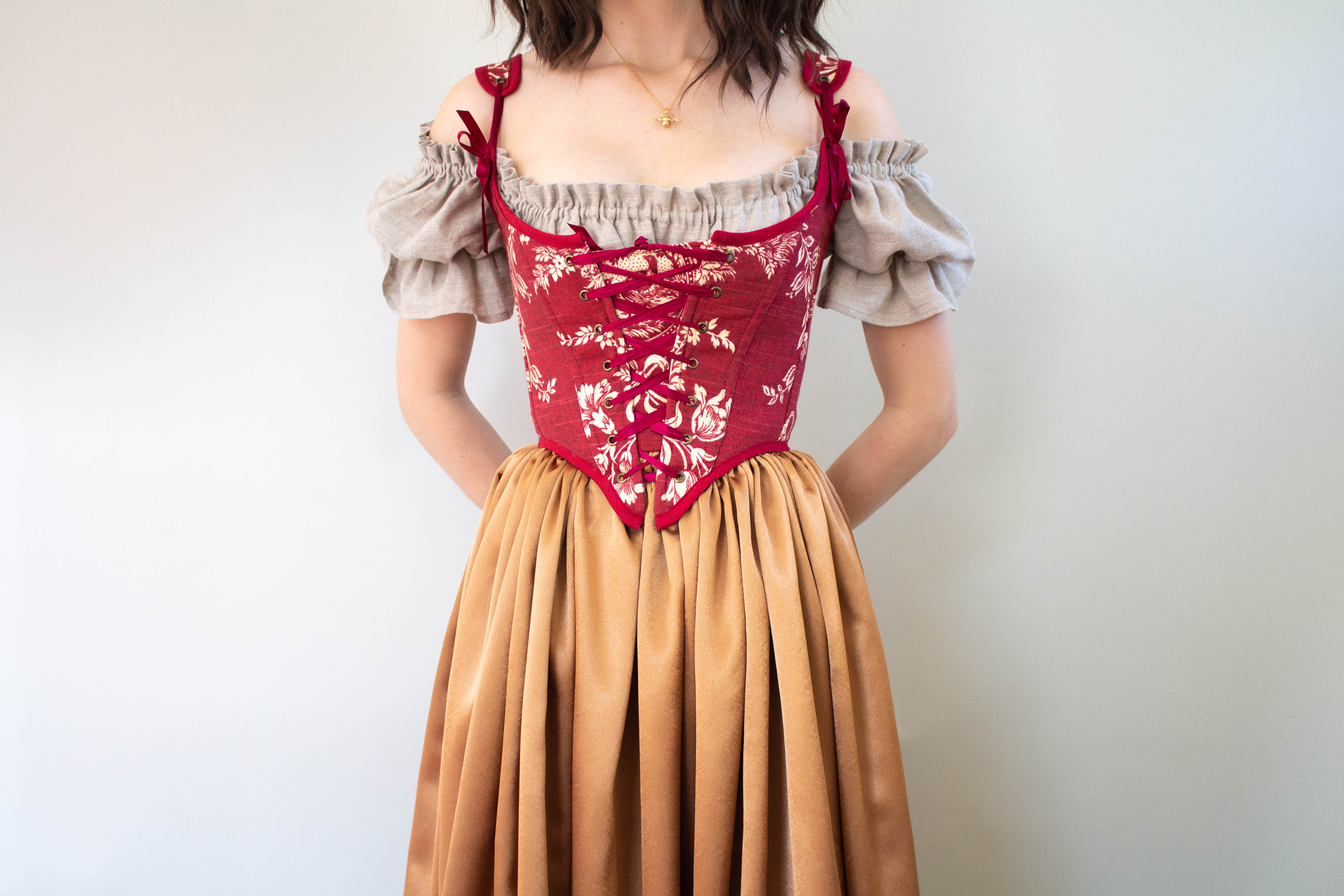 Handmade Dark Red Toile Corset - Image 2