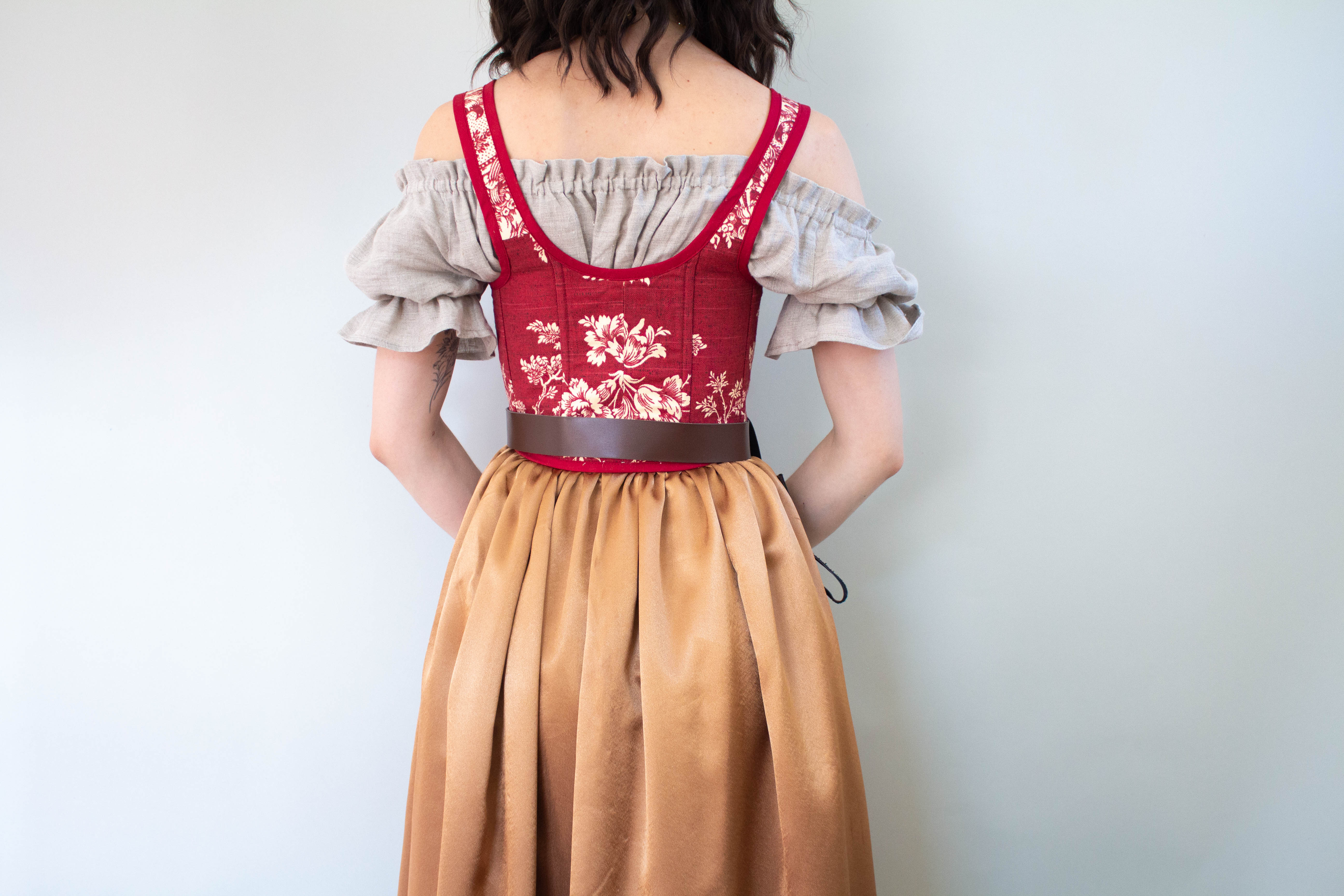Handmade Dark Red Toile Corset - Image 3