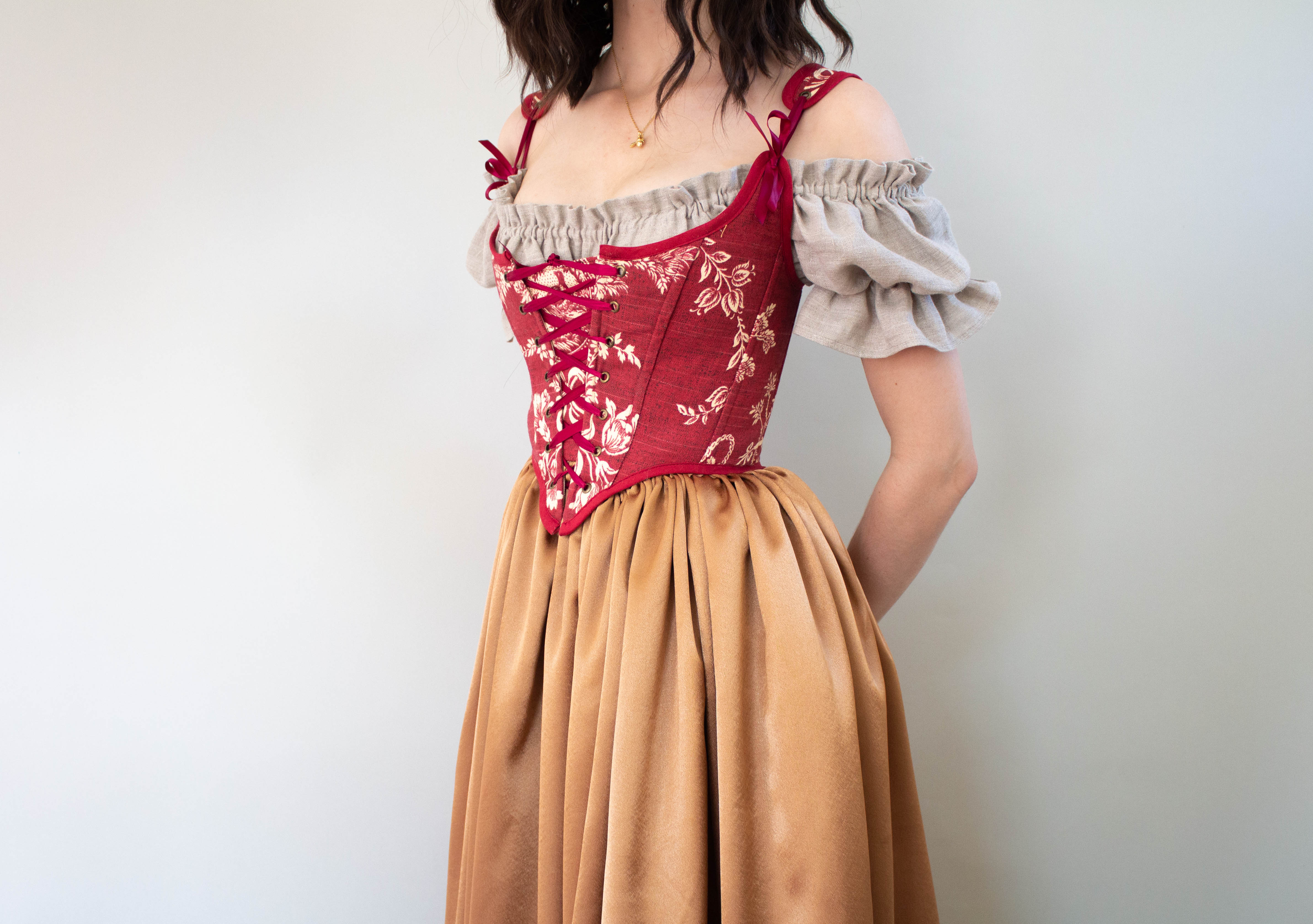 Handmade Dark Red Toile Corset - Image 4