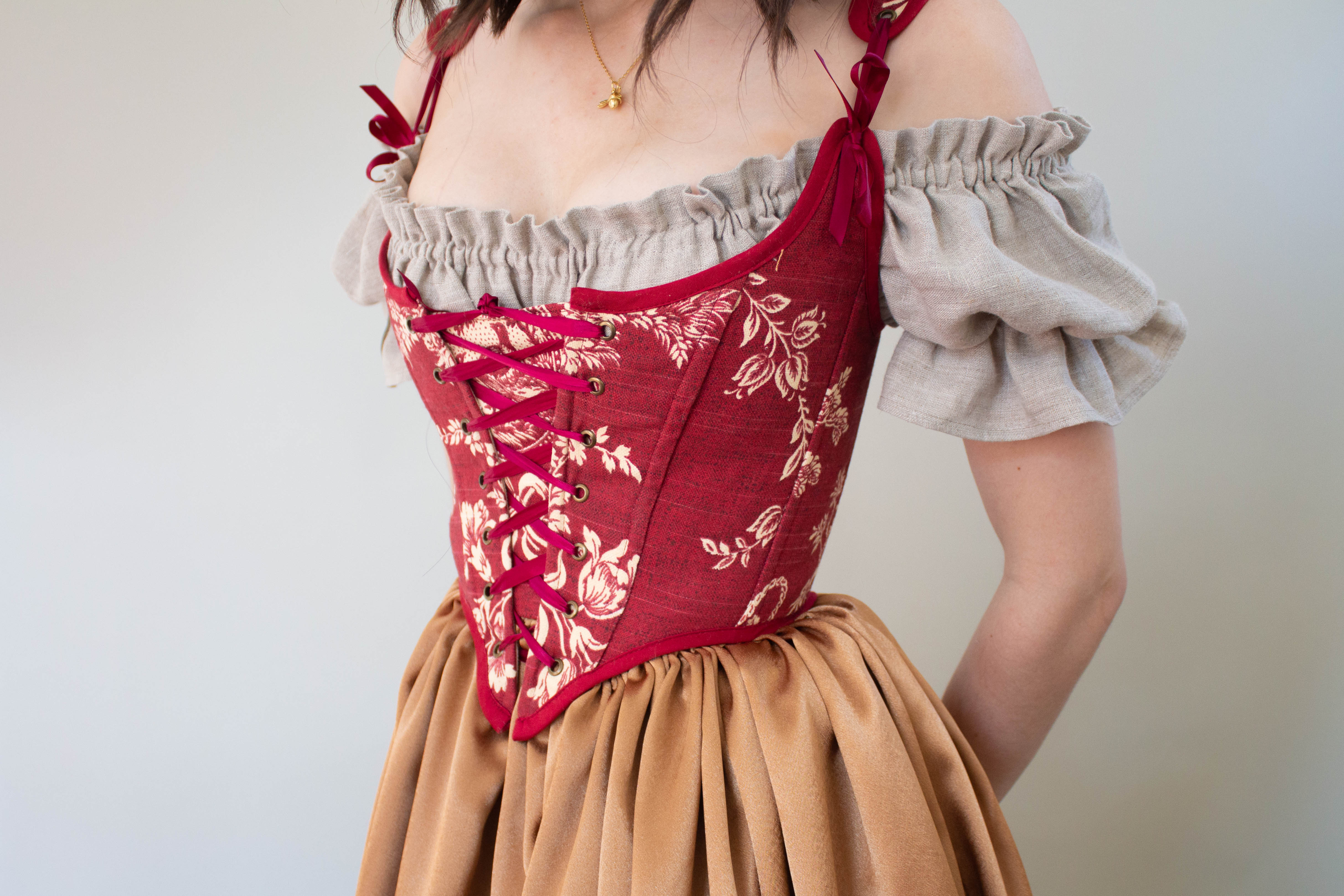 Handmade Dark Red Toile Corset - Image 5