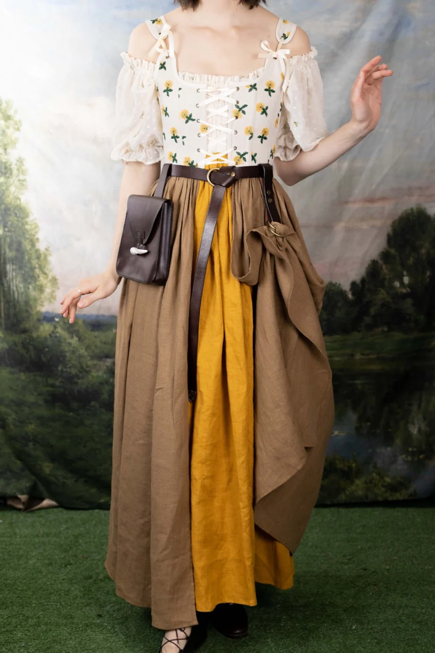 Handmade Ivory Dandelion Linen Corset Dress - Image 3
