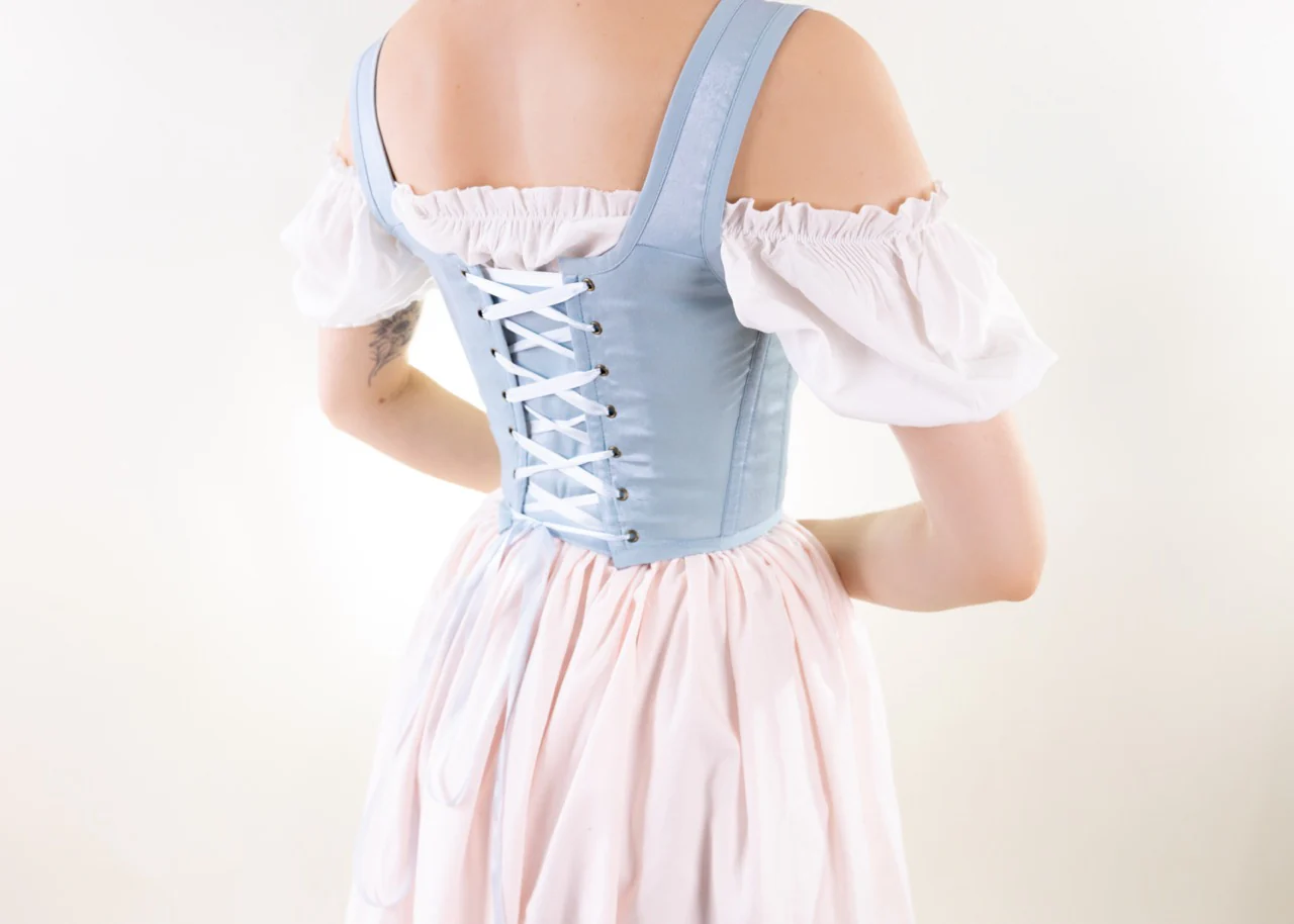Handmade Light Blue and Pink Elizabethan Stays - Image 4