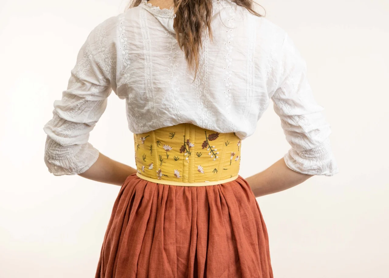 Handmade Mustard Yellow Floral Corset Belt - Image 4