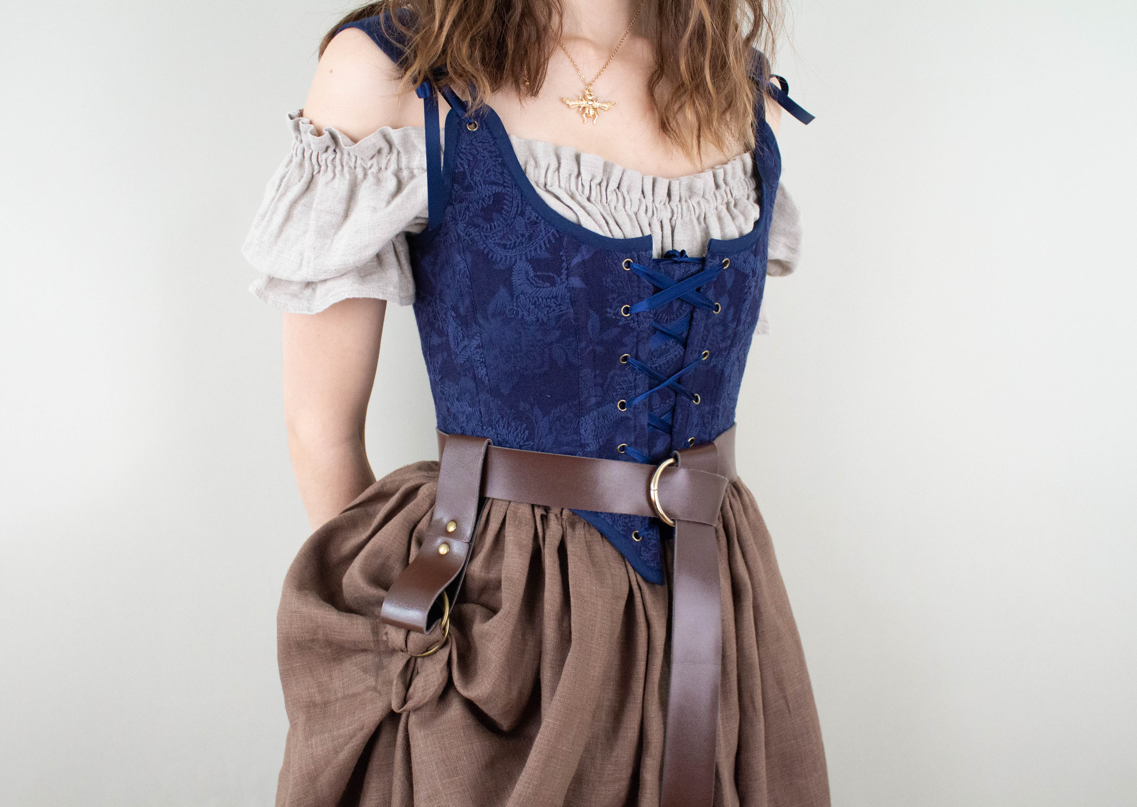 Handmade Navy Blue Embroidered Floral Corset - Image 8