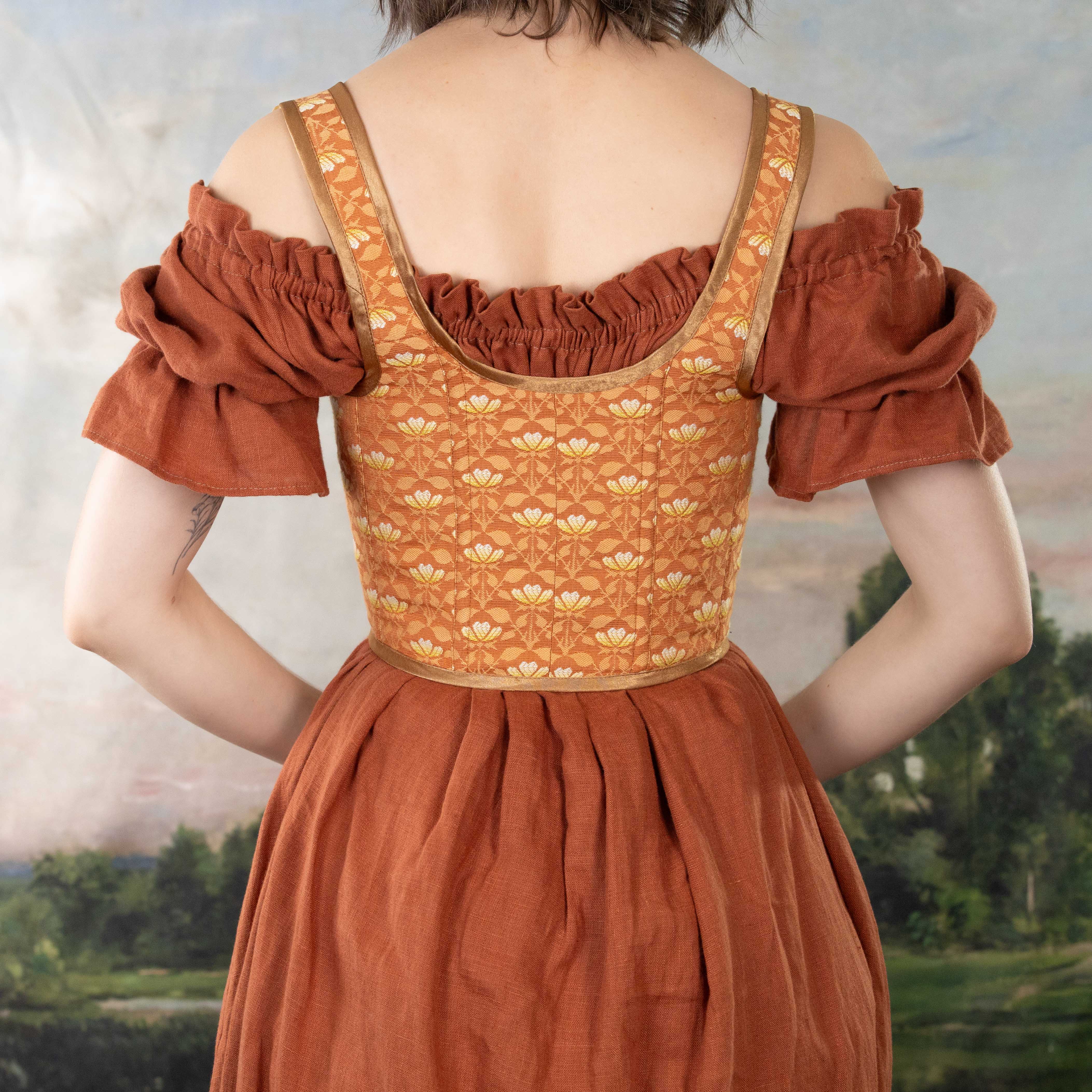 Handmade Orange Floral Jacquard Corset - Image 4