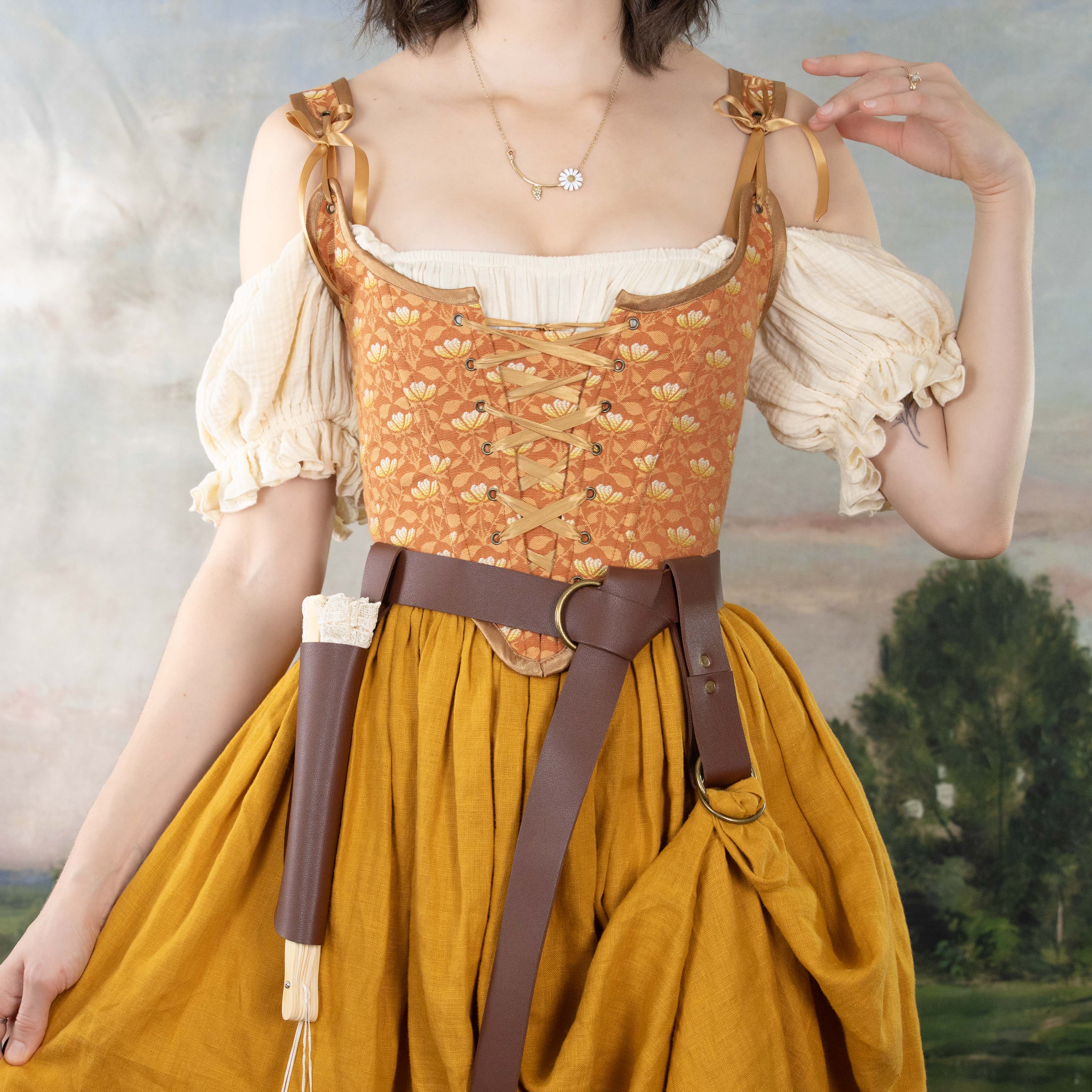 Handmade Orange Floral Jacquard Corset - Image 8