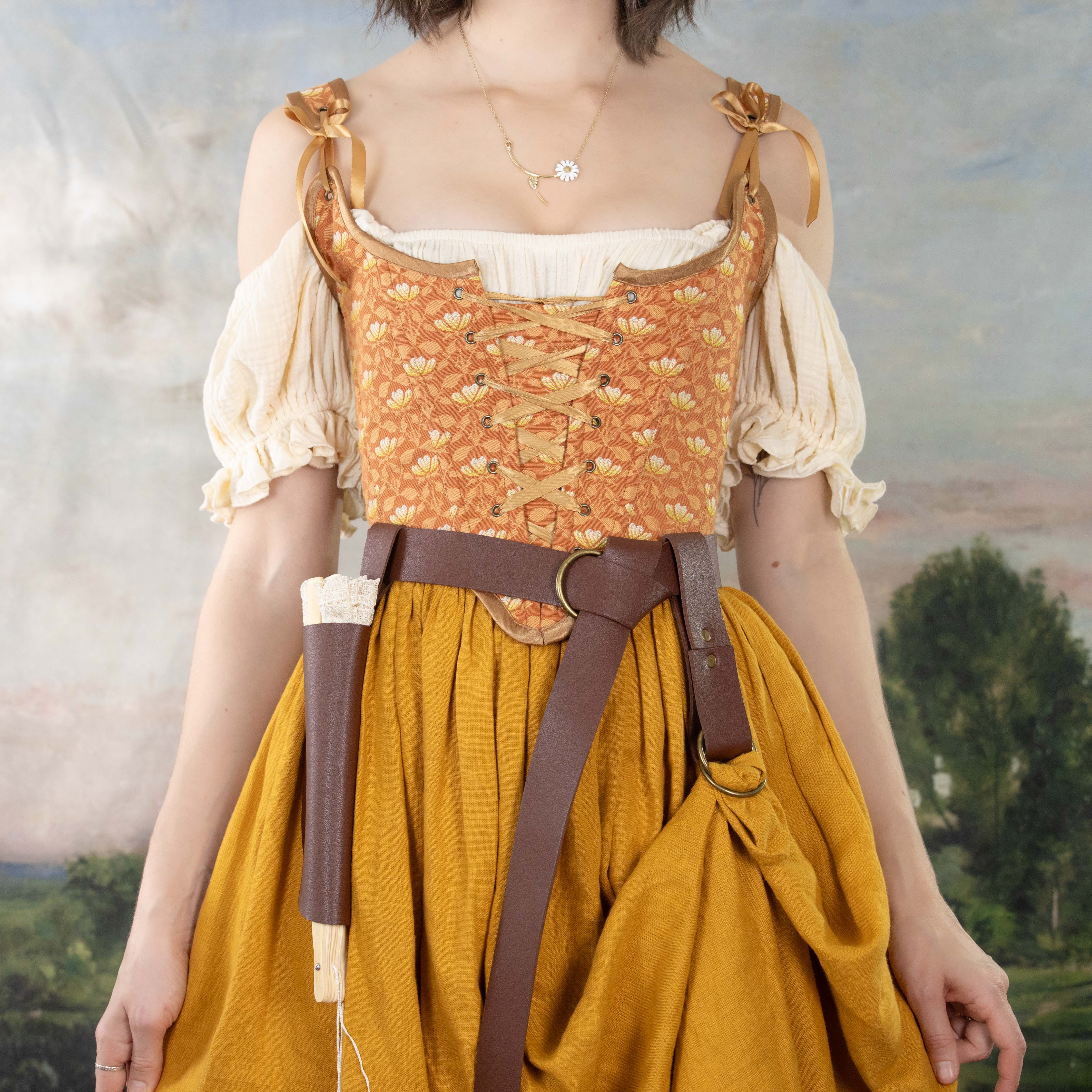 Handmade Orange Floral Jacquard Corset - Image 9