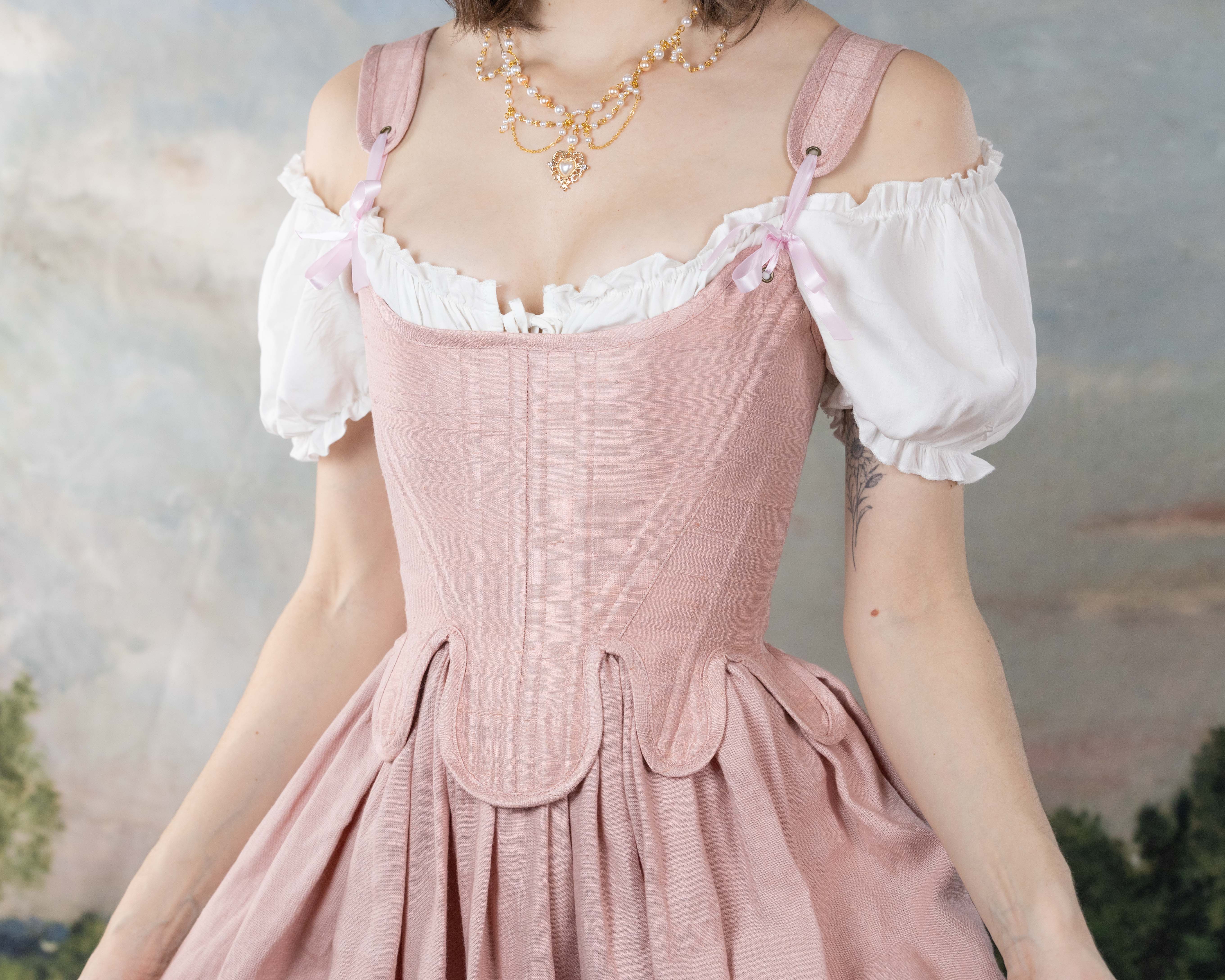 Handmade Pink Silk Dupioni 18th Century Stays - Image 6