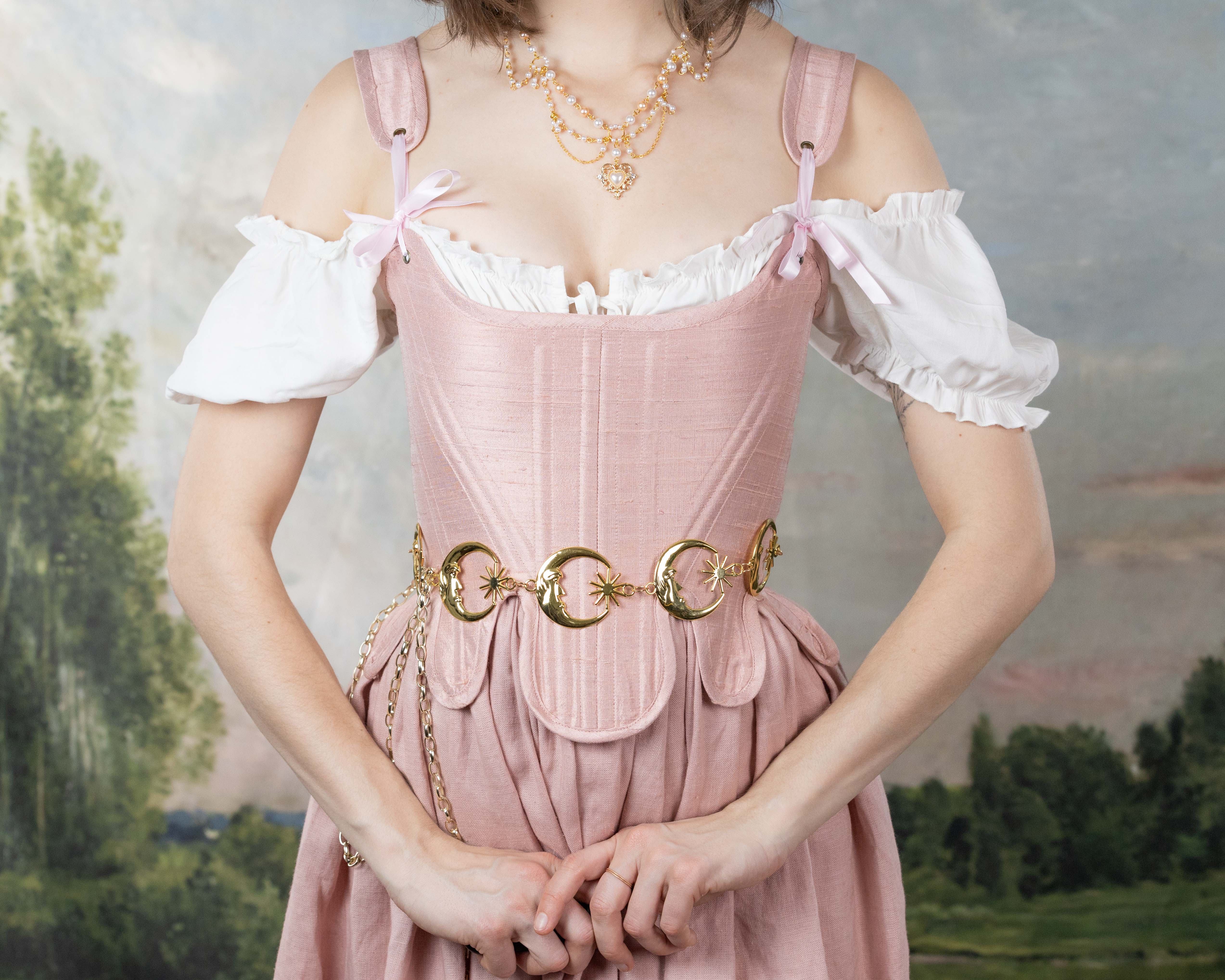 Handmade Pink Silk Dupioni 18th Century Stays - Image 7