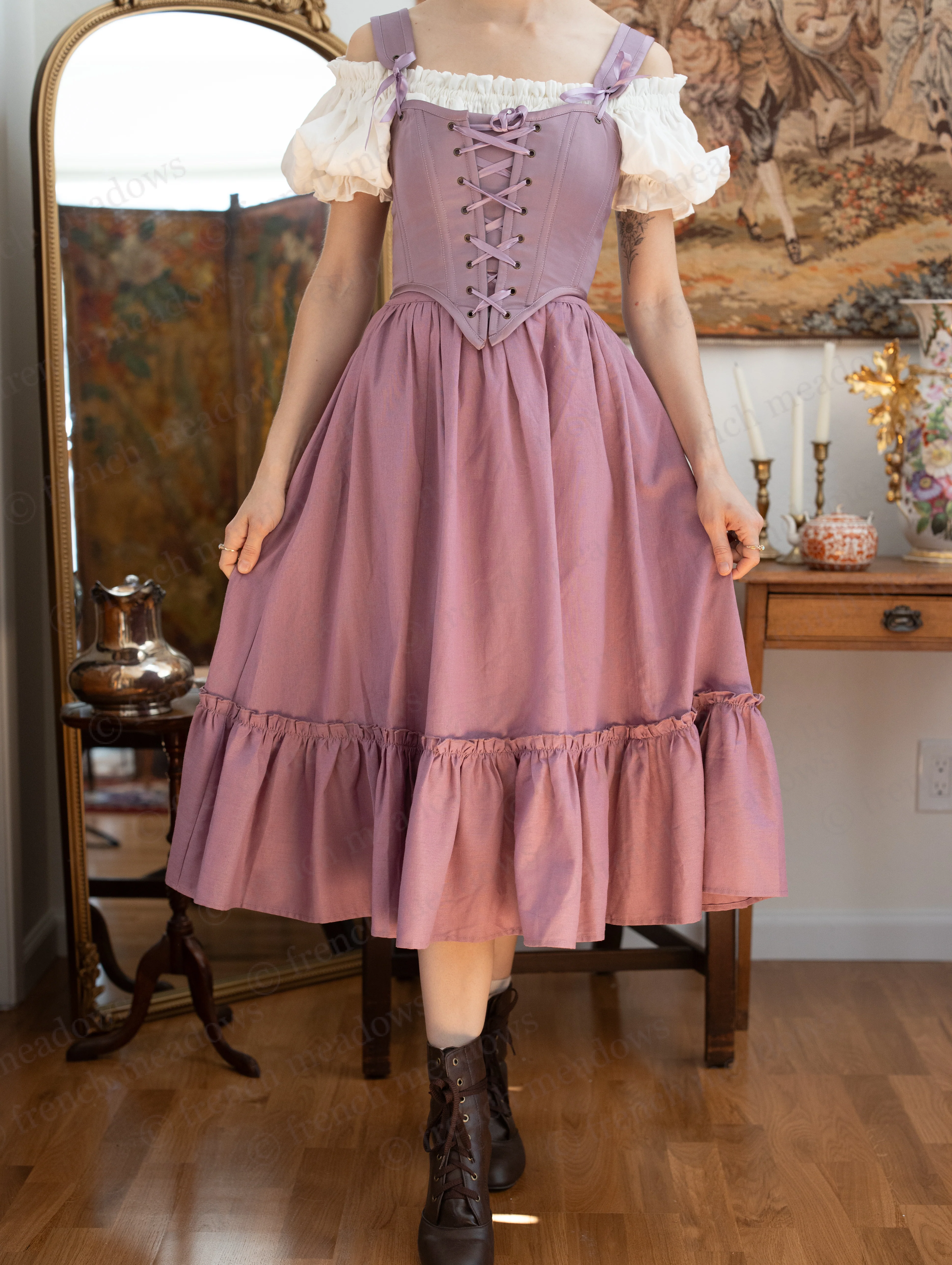 Mauve Linen Ruffle Skirt - Image 8