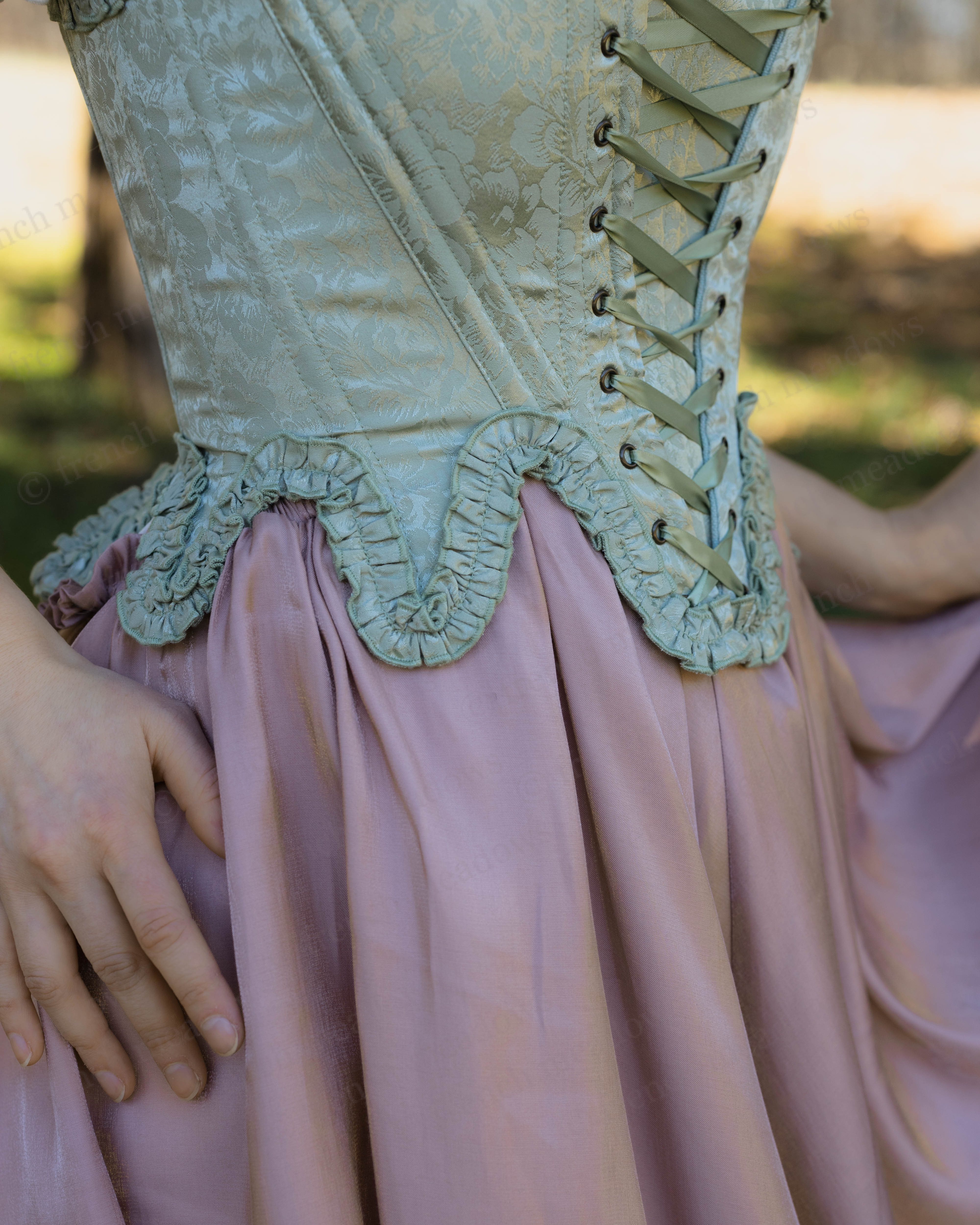 Mint Green Floral 18th Century Stays - Image 23