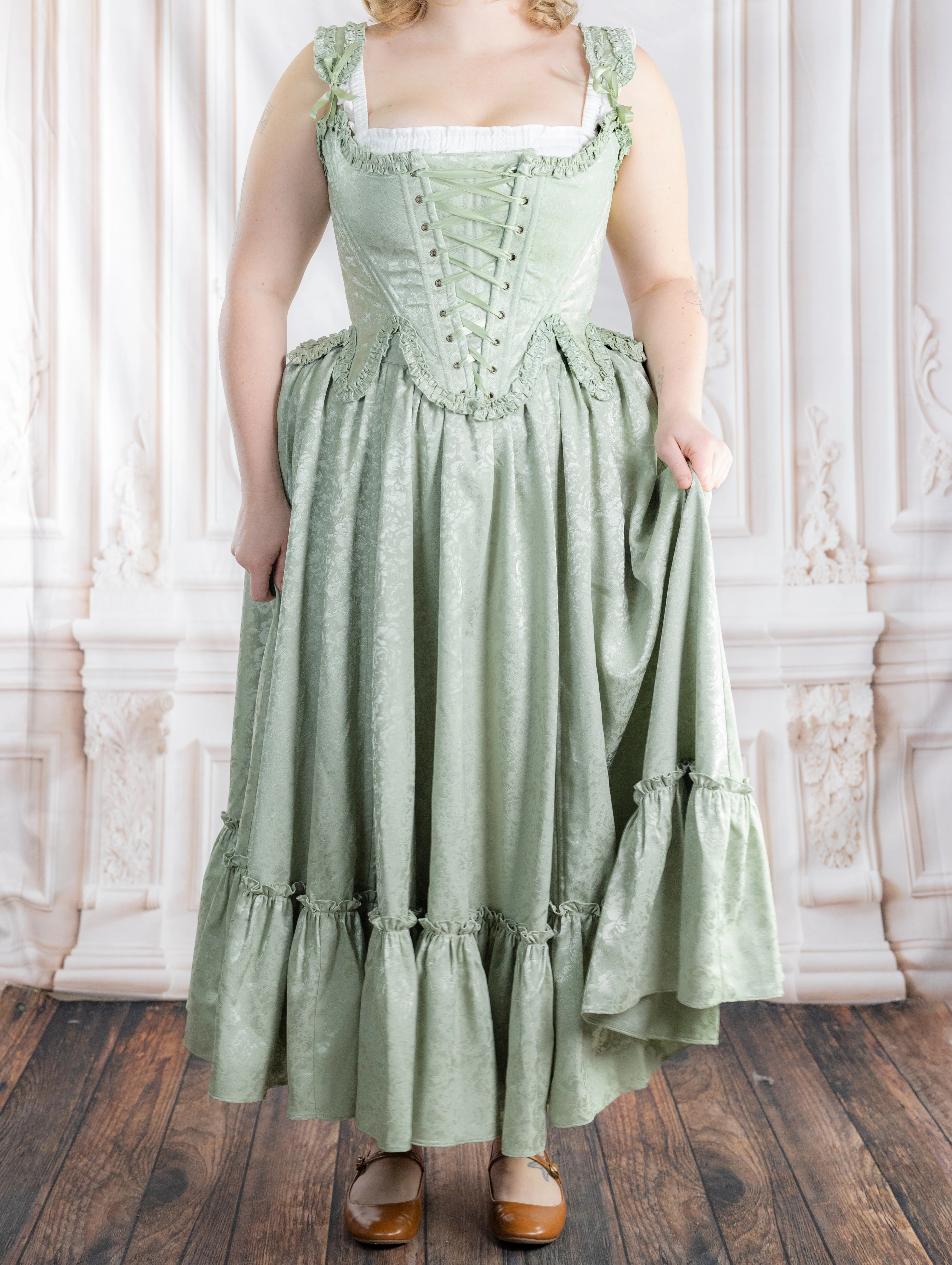 Mint Green Floral 18th Century Stays - Image 4