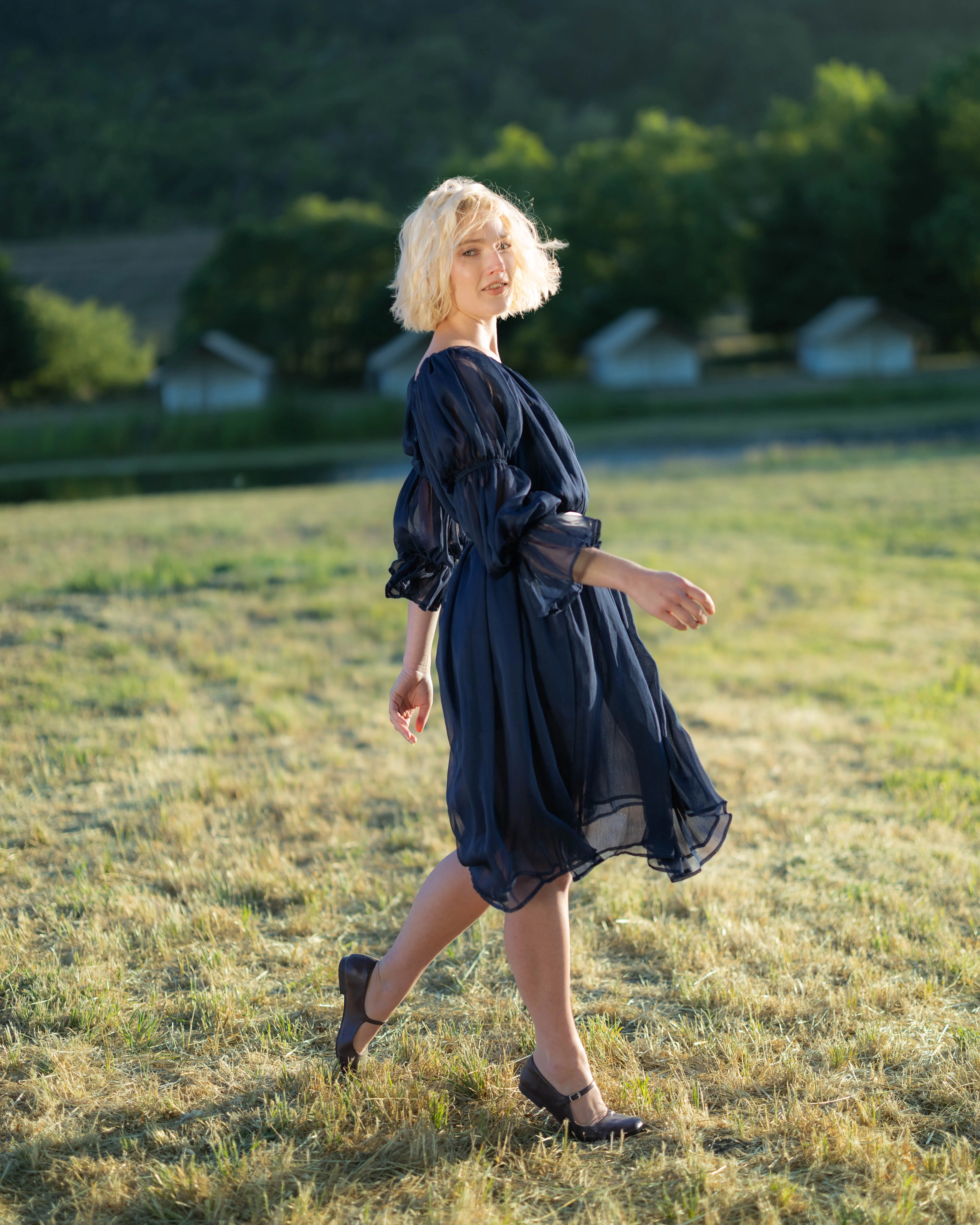 Navy Blue Chiffon Chemise - Image 11