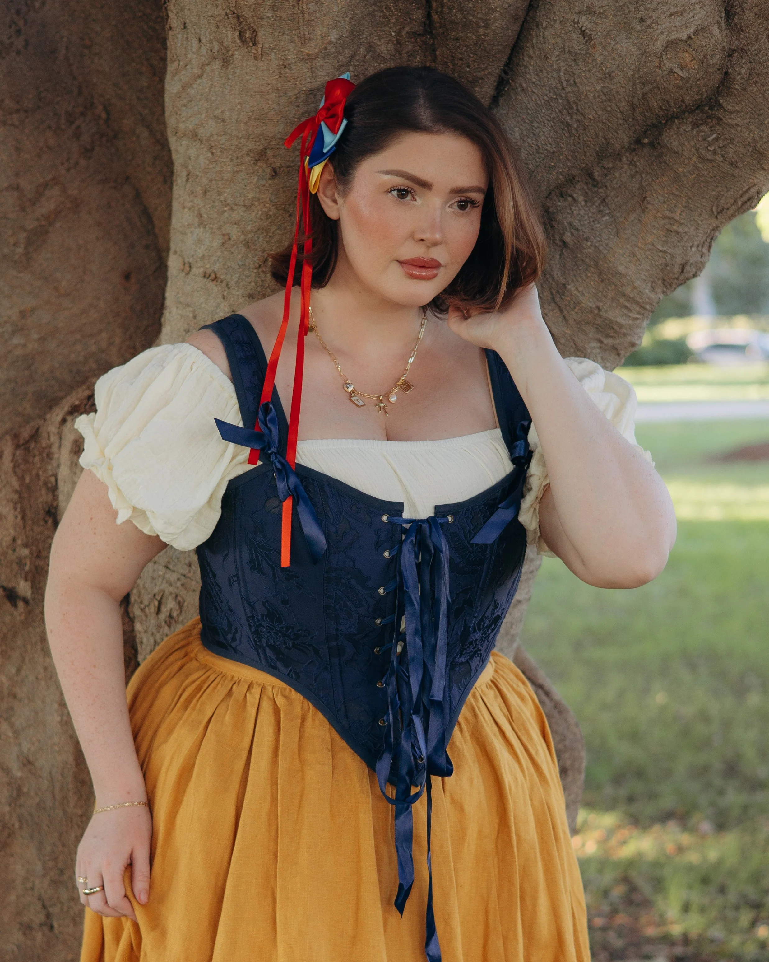 Dark Blue Floral Jacquard Corset - Image 2